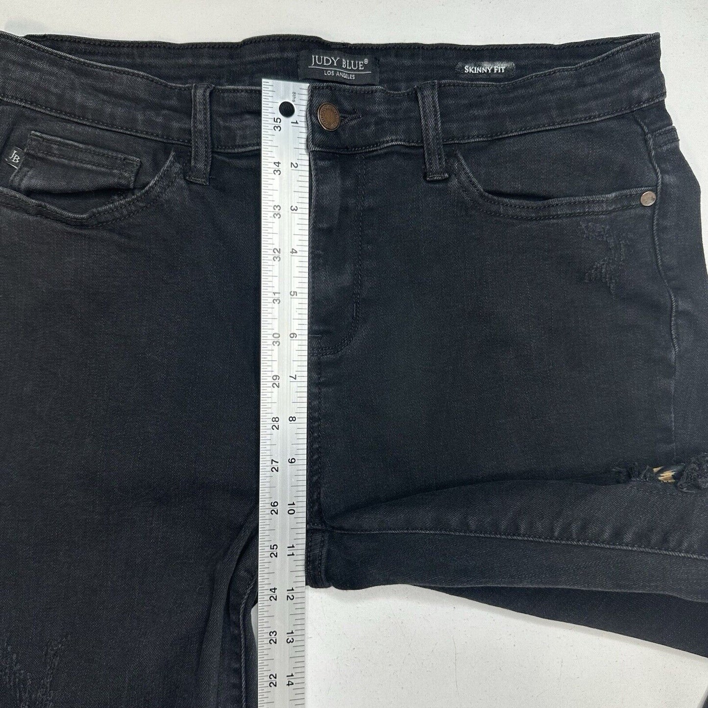 Judy Blue Jeans 13 31 Skinny Black Stretch Denim Leopard Animal Patch Distressed