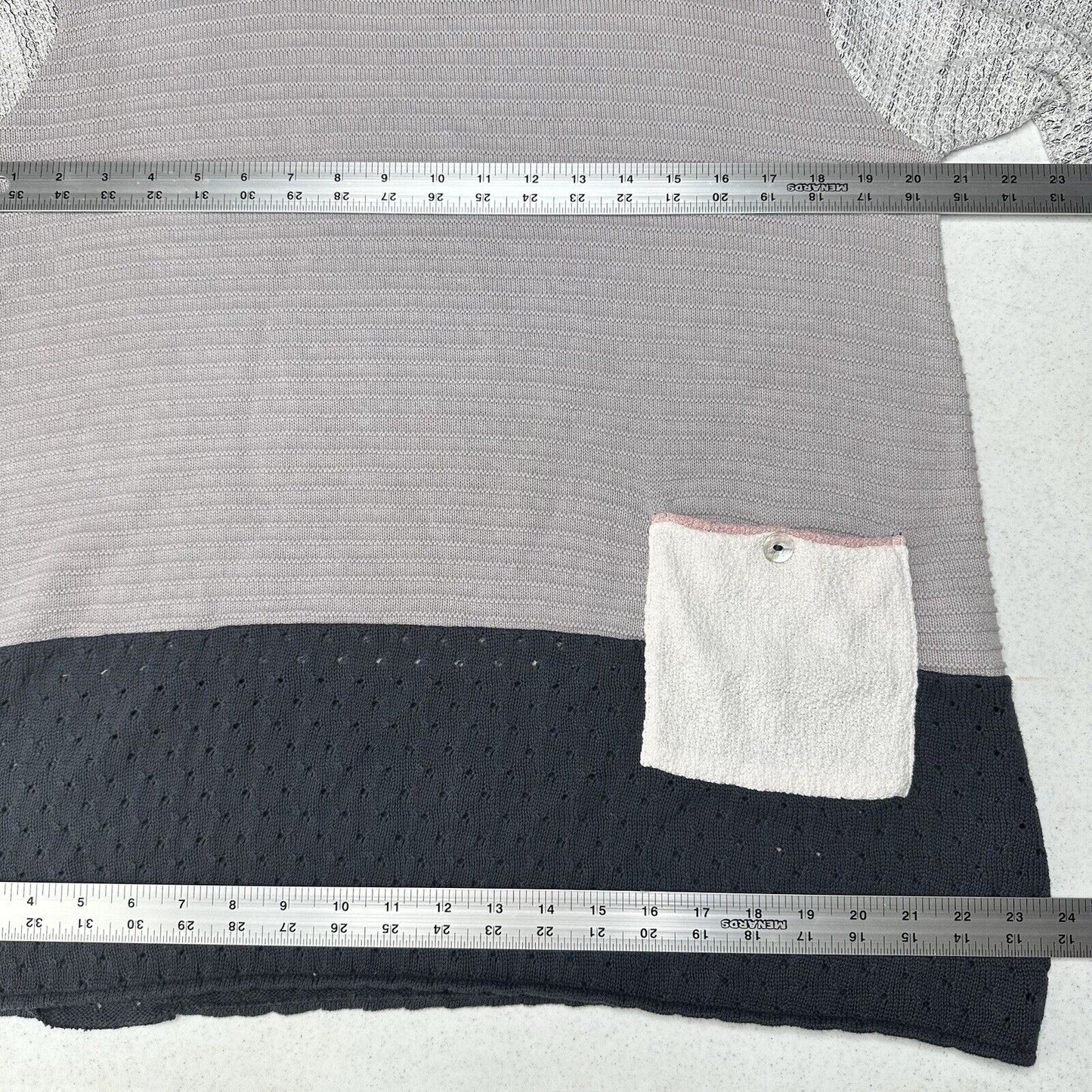 Margaret Winters Sweater Womens Medium Knit Cotton Pocket Mixed Media Boho
