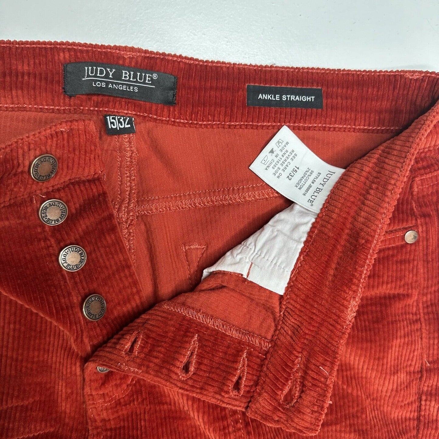 Judy Blue Jeans Womens 15 32 Corduroy Ankle Straight Rust Red Orange Preppy EUC