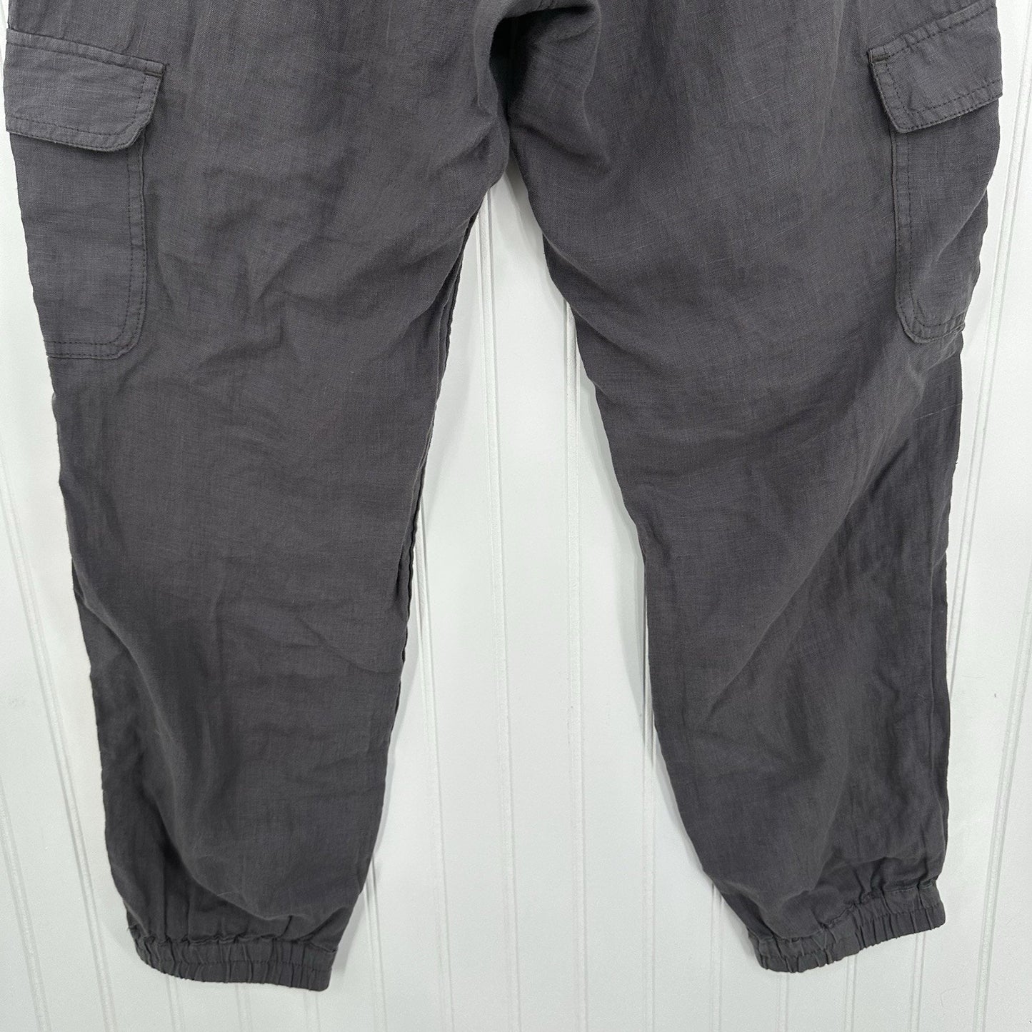 Nicole Miller Pants Womens Large Linen Cargo Jogger Gray Pull On Coastal Beach