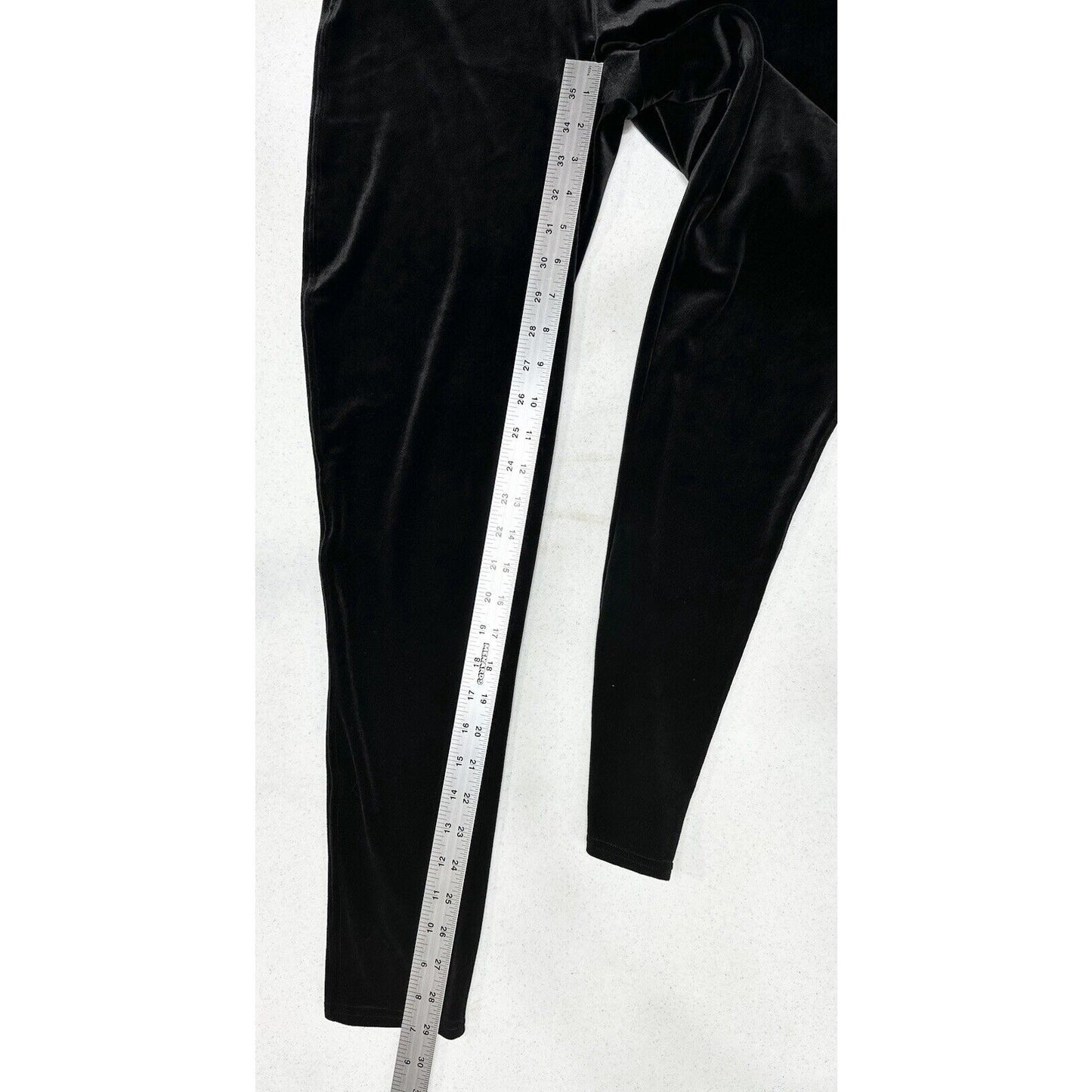 Spanx Leggings Womens 1X Black Velvet Pants Pull On Slimming Goth Emo Y2K EUC
