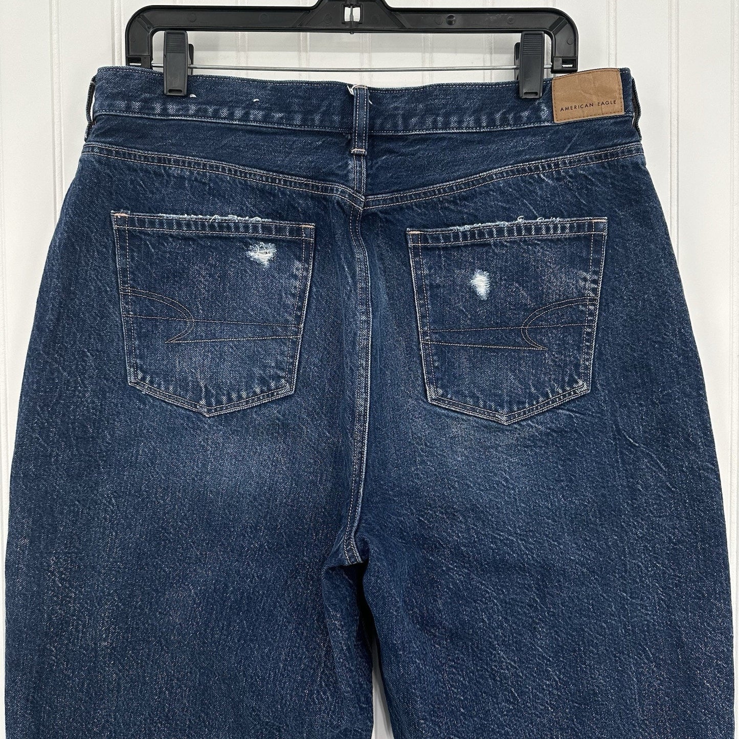 American Eagle Jeans Womens 14 Short Mom Relaxed High Rise Blue Denim Distressed
