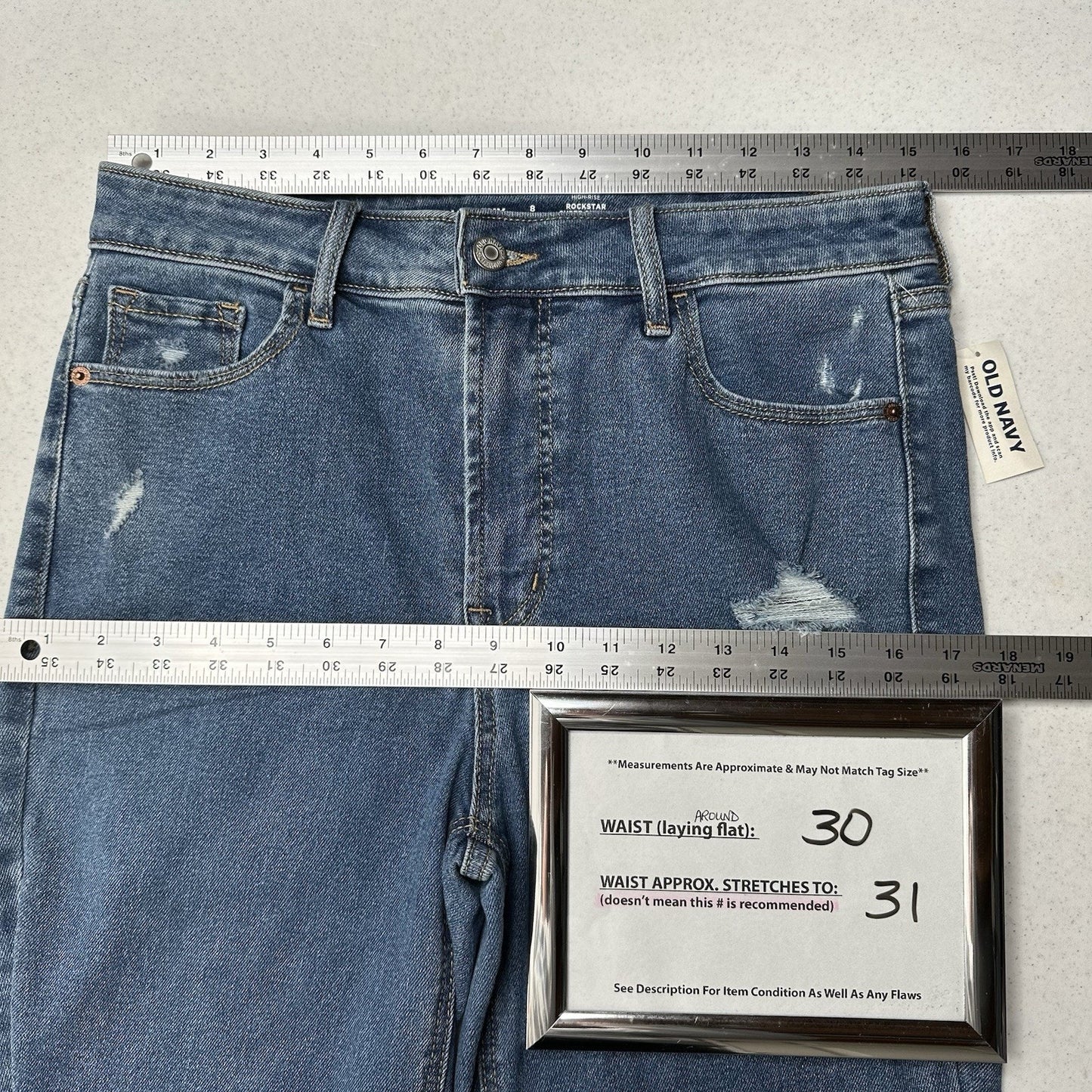 Old Navy Jeans Womens 8 Tall Rockstar Super Skinny High Rise Denim Distress NEW