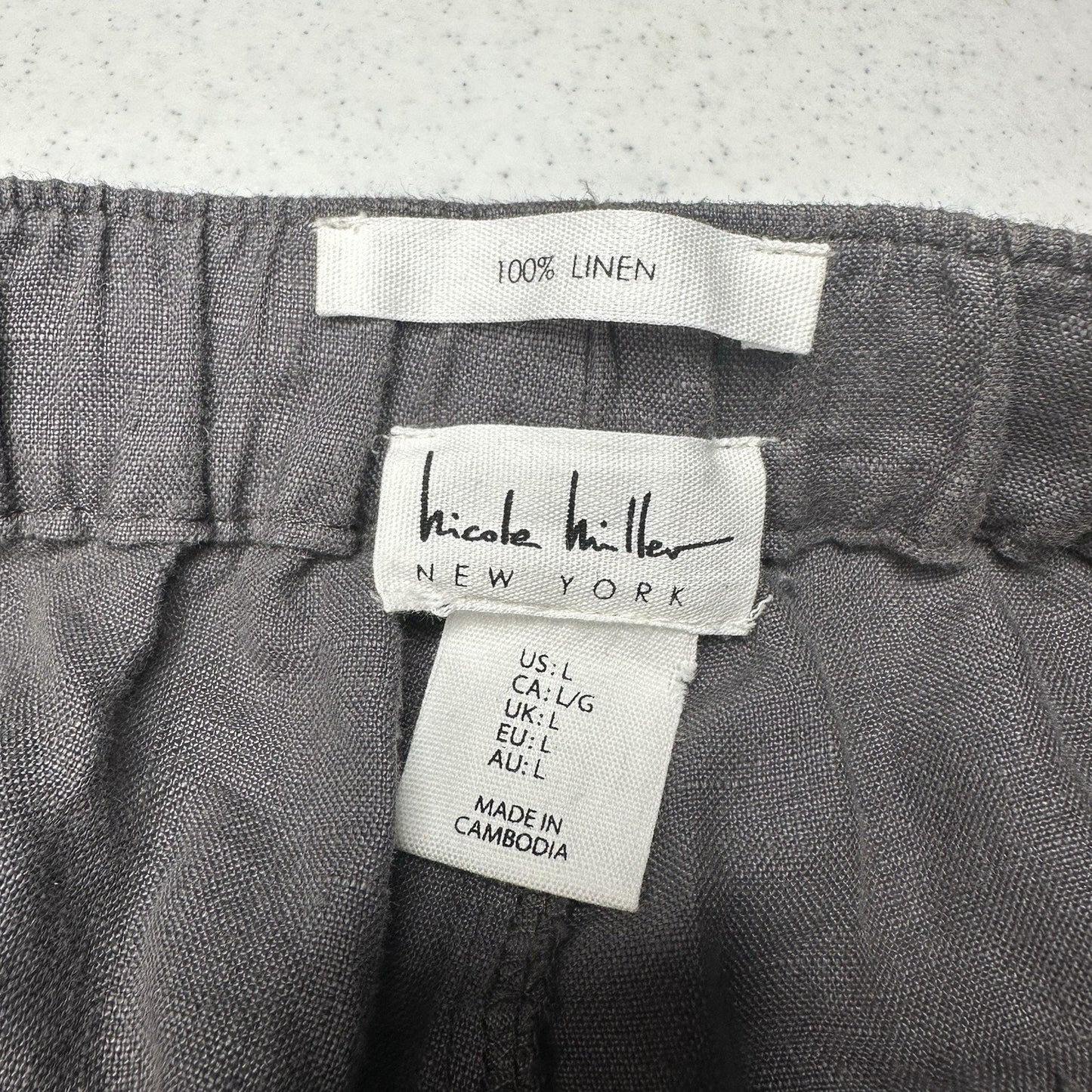Nicole Miller Pants Womens Large Linen Cargo Jogger Gray Pull On Coastal Beach