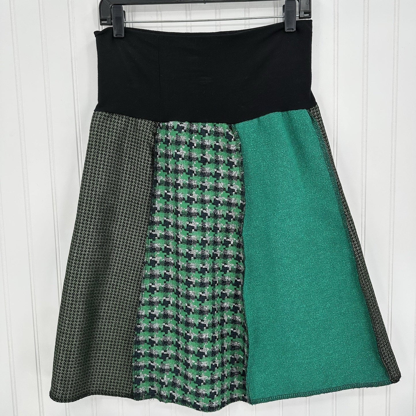 Green 3 Skirt Women Medium Upcycled Vintage Fabric Patchwork Academia Preppy USA