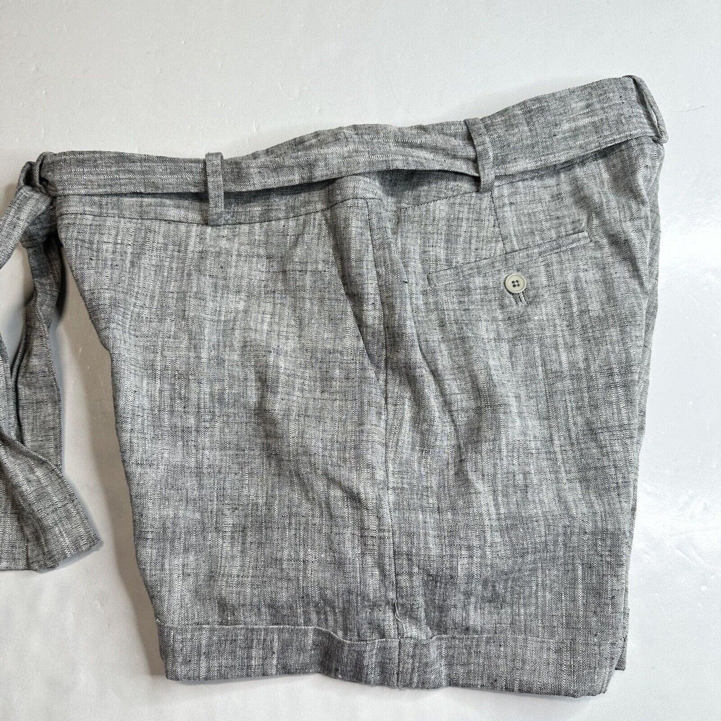 Talbots Shorts Womens 14 Petite Gray Linen/Cotton Cuffed Neutral W/Belt NEW