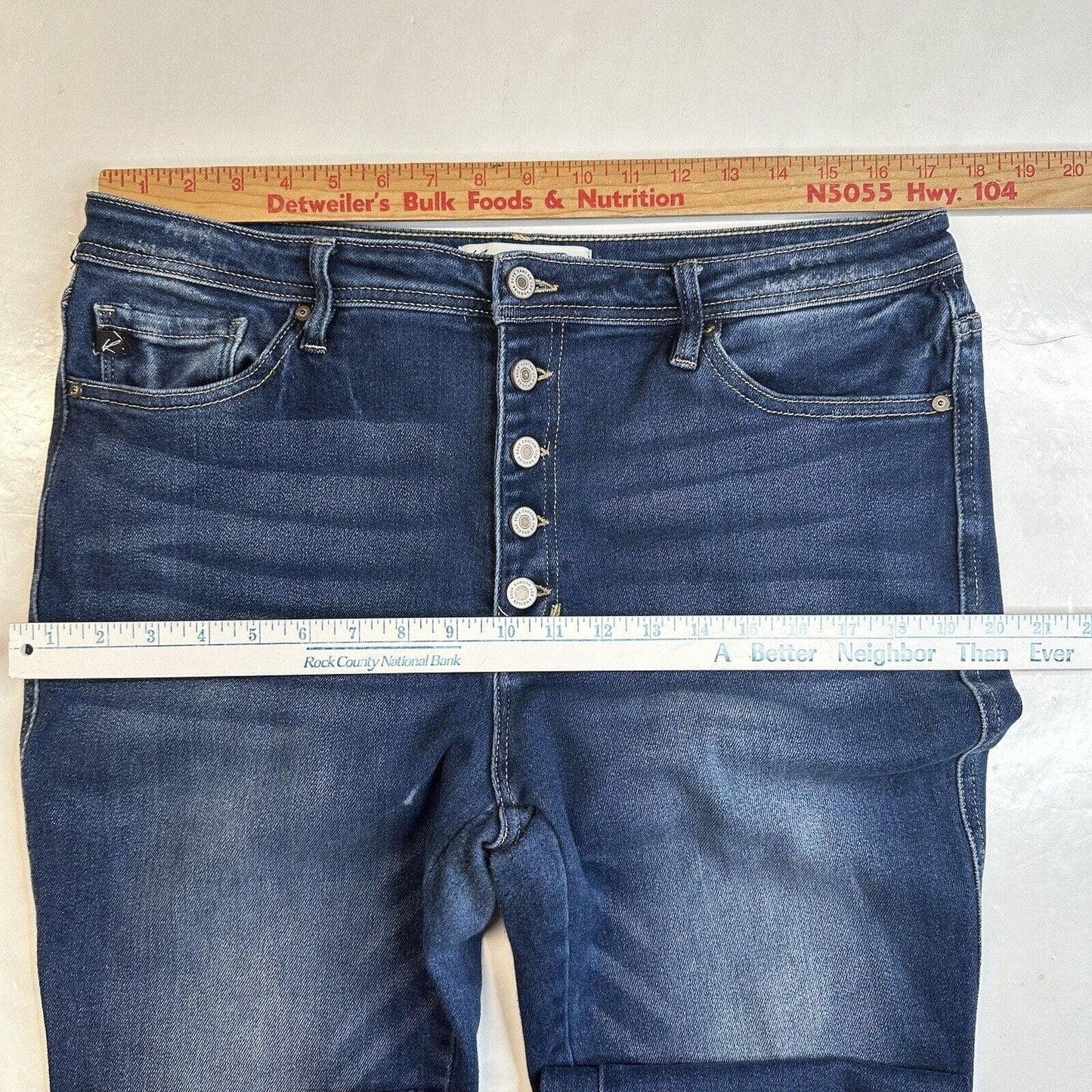 Kancan Jeans Womens 32 Bootcut High Rise Button Fly Blue Stretch Denim Dark Wash