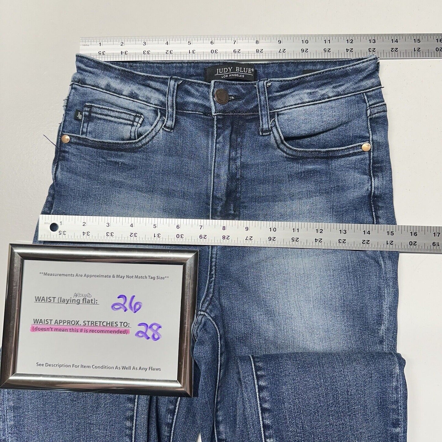 Judy Blue Jeans 3 26 Relaxed Shelley High Rise Slim Straight Blue Denim Distress