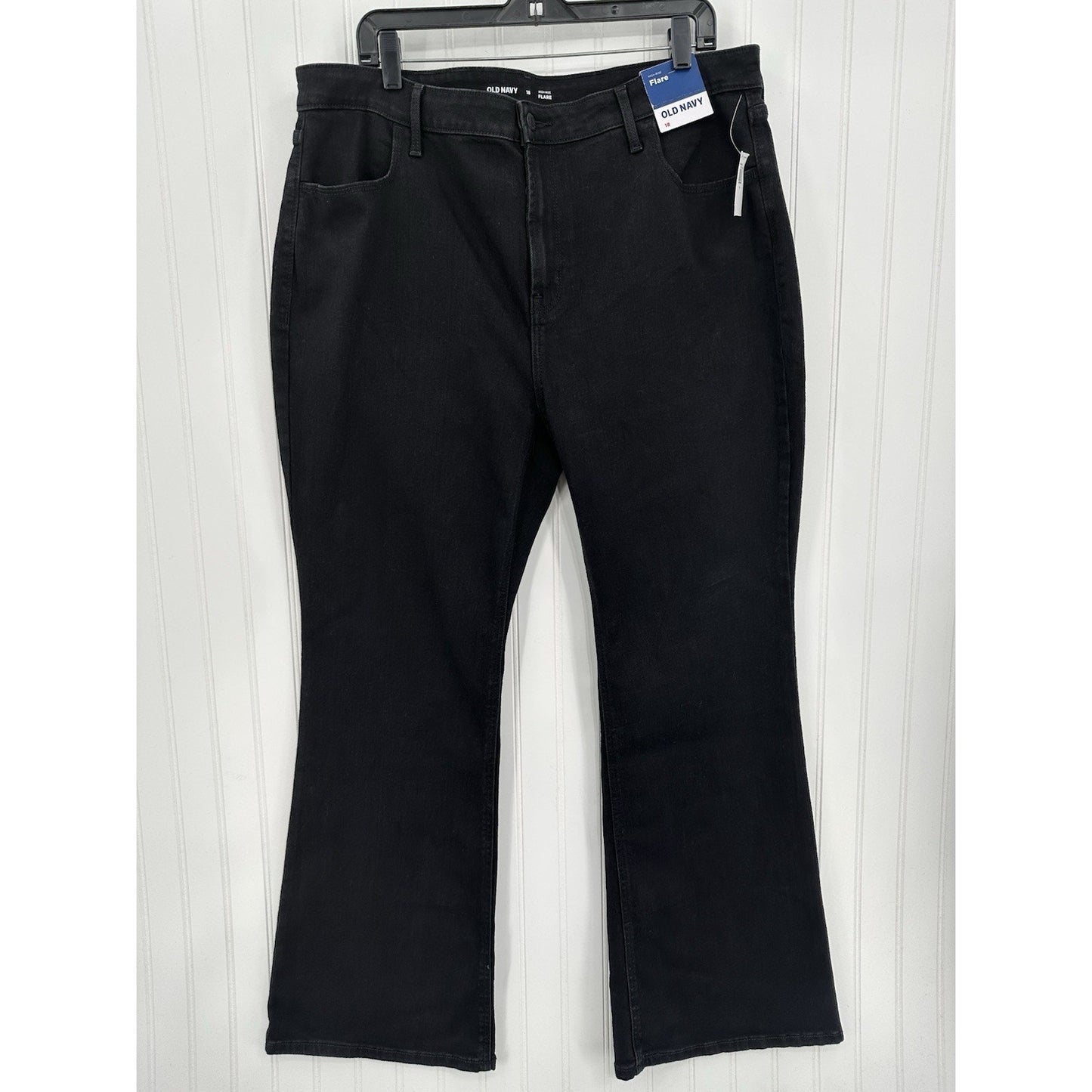 Old Navy Jeans Women 18 High Rise Flare Stretch Black Denim Western Festival NEW