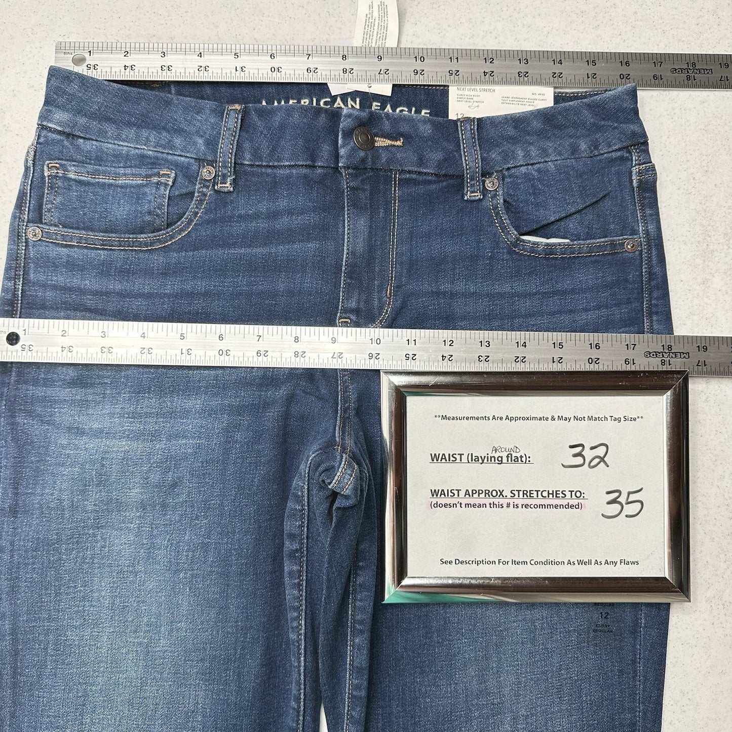 American Eagle Jeans 12 Curvy Lowrise Kick Bootcut Next Level Blue Denim NEW