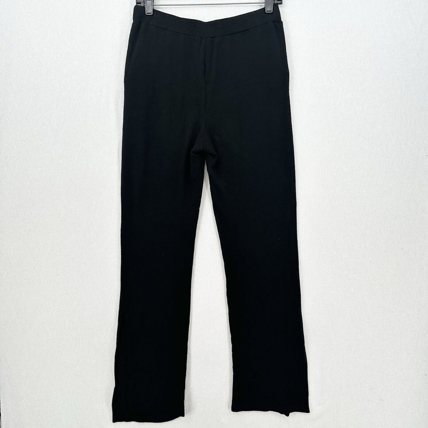 Monrow Pants Womens Small SuperSoft Straight Black Knit Pull On Split Hems Cozy