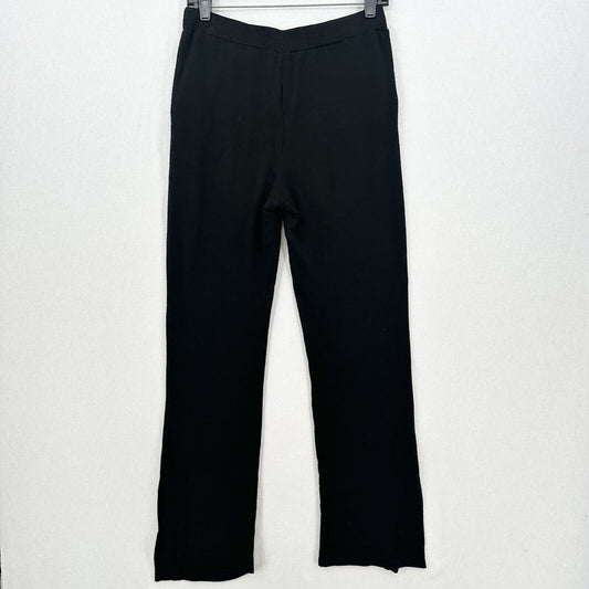 Monrow Pants Womens Small SuperSoft Straight Black Knit Pull On Split Hems Cozy