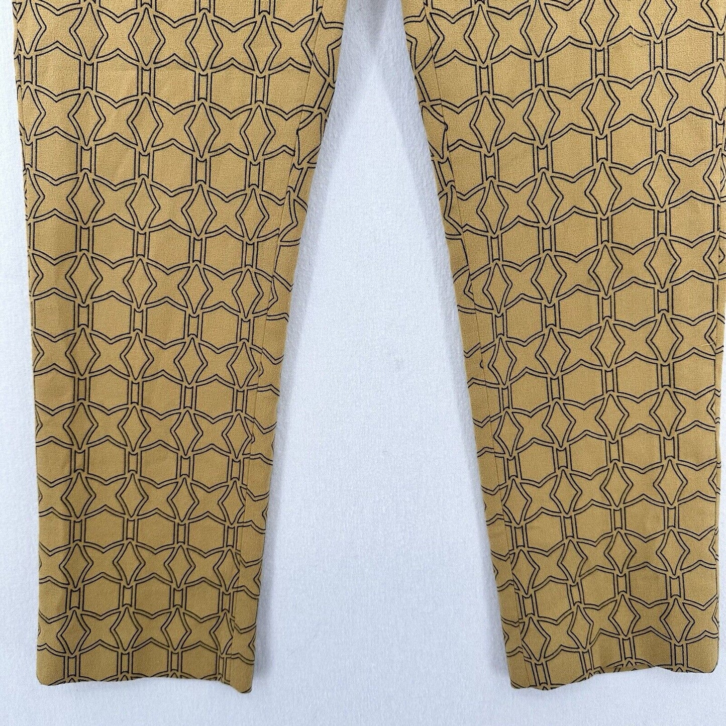 Tibi Pants Womens 2 Slim Crop Mustard Yellow Cotton Throwing Stars Career Preppy