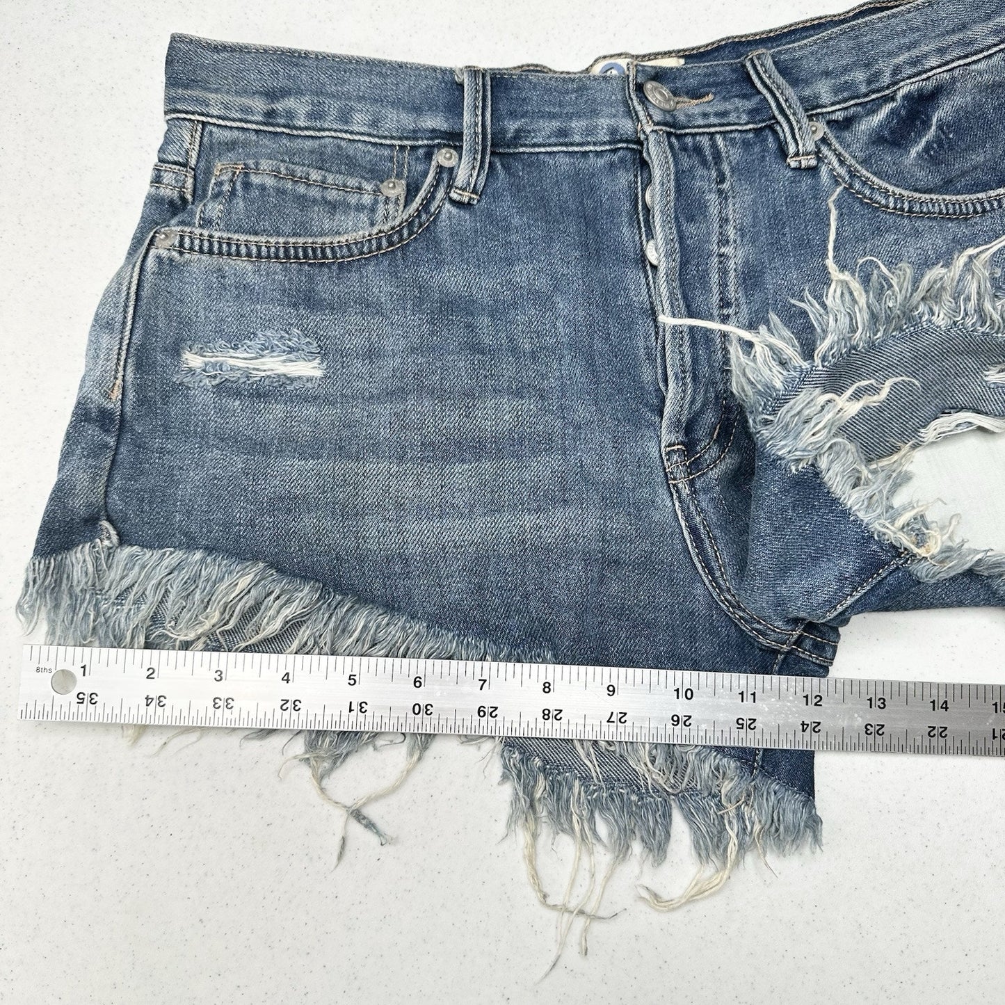 We The Free People Shorts Womens 26 Blue Denim Button Fly Distress Anthropologie