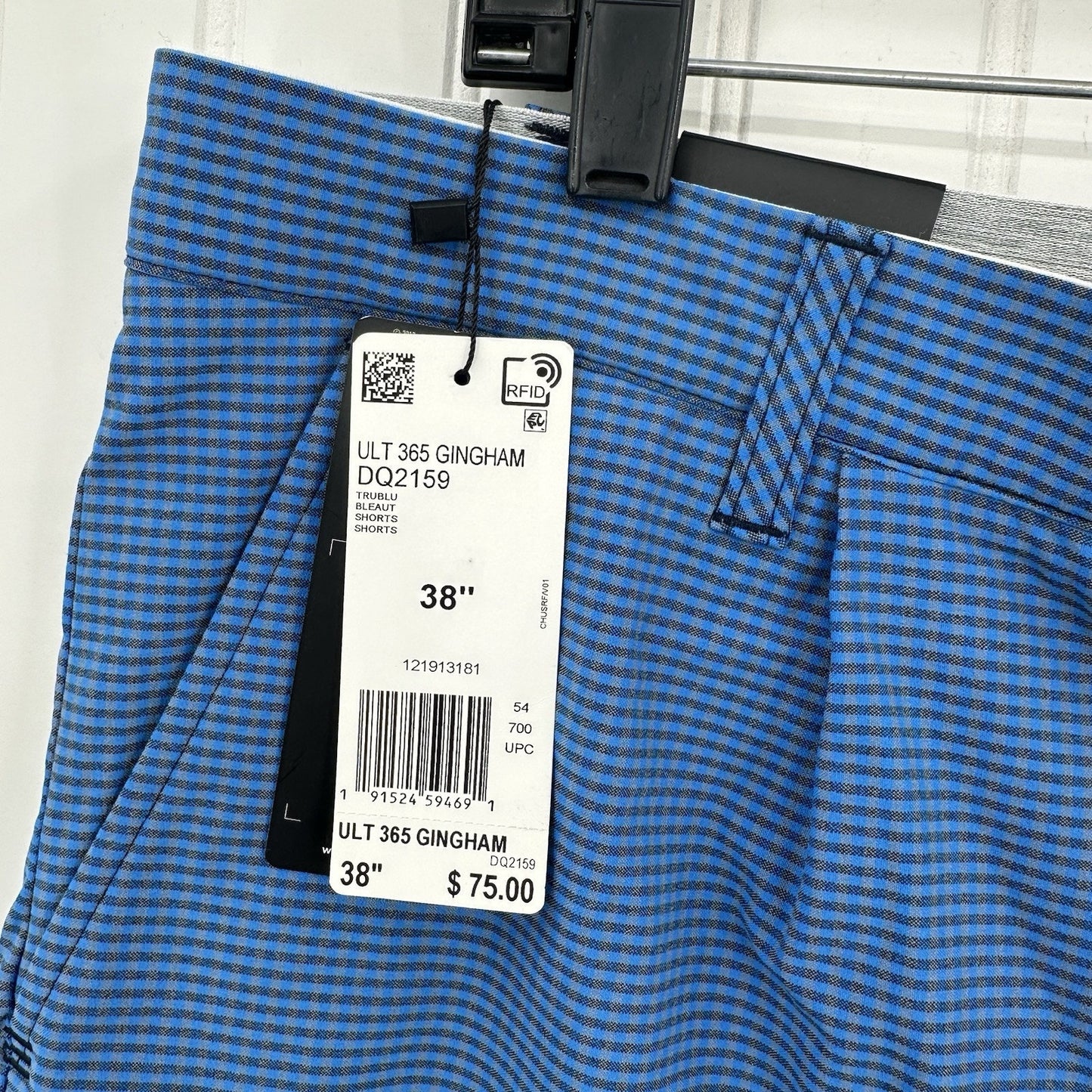 Adidas Shorts Mens 38 Ultimate 365 Chino Blue Gingham Check 10.5" Long NEW