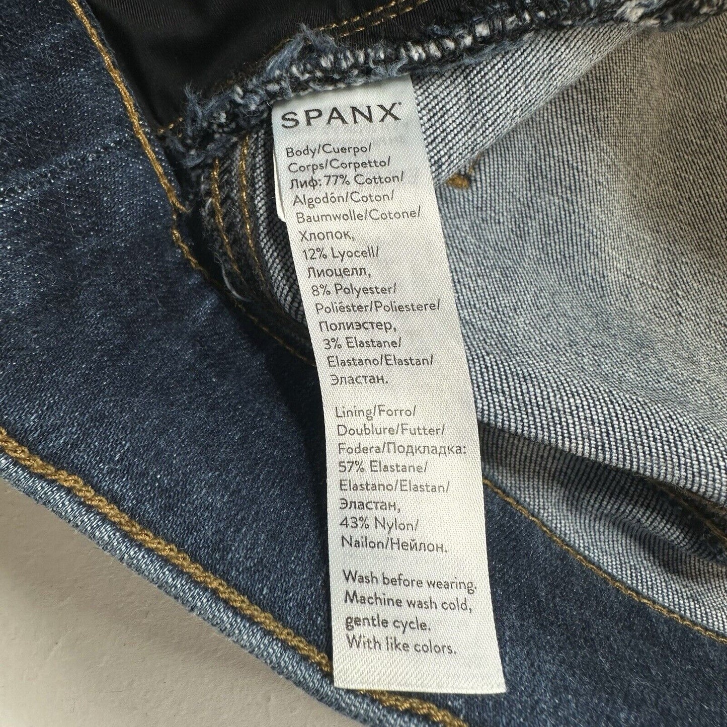 Spanx Jeans Women Medium Ankle Skinny Blue Pull On Stretch Denim Distressed Fray