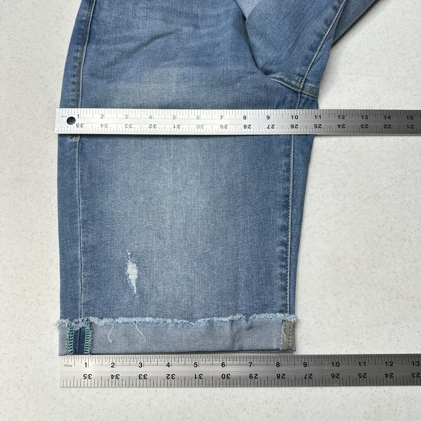Lularoe Shorts 30 US 10 12 Skinny Bermuda Cuffed Blue Denim Tummy Panel EUC