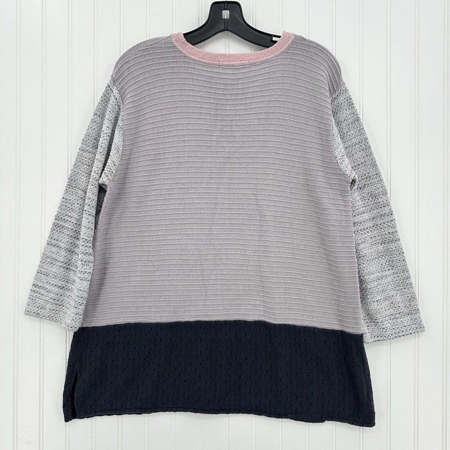Margaret Winters Sweater Womens Medium Knit Cotton Pocket Mixed Media Boho