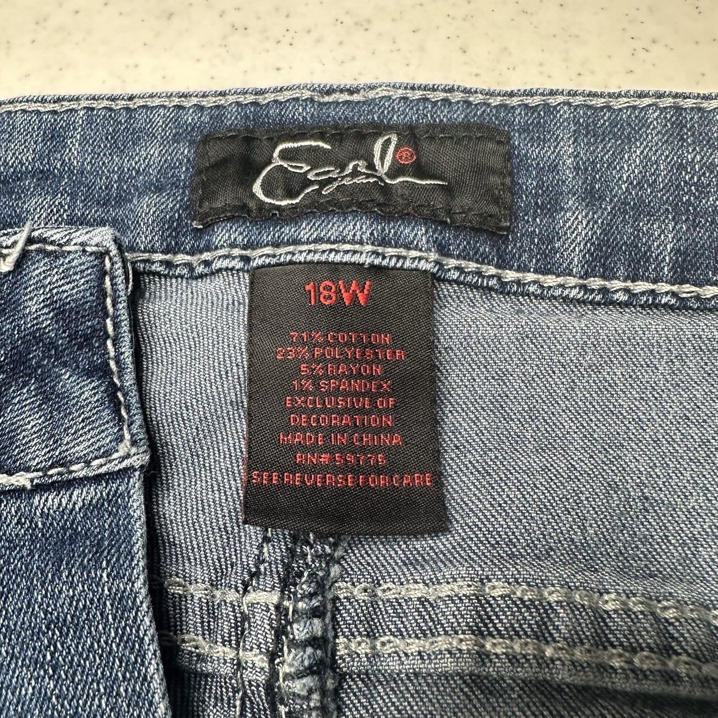 Earl Jeans Womens 18W Slim Bootcut Blue Denim Rhinestones Embroidered Western
