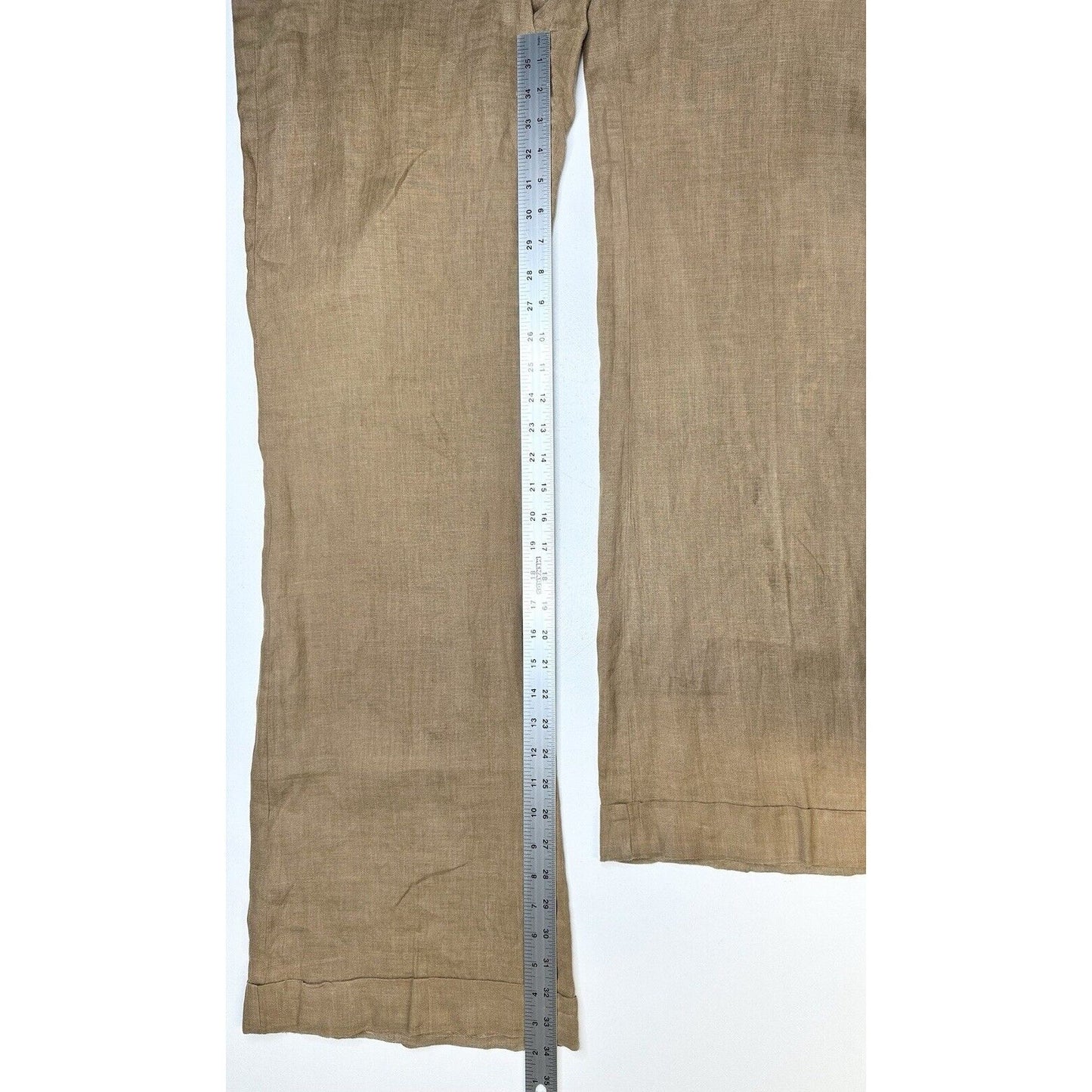 Vince Pants Womens 10 Linen Brown Wide Flare Trouser Relaxed Coastal Beach *Flaw