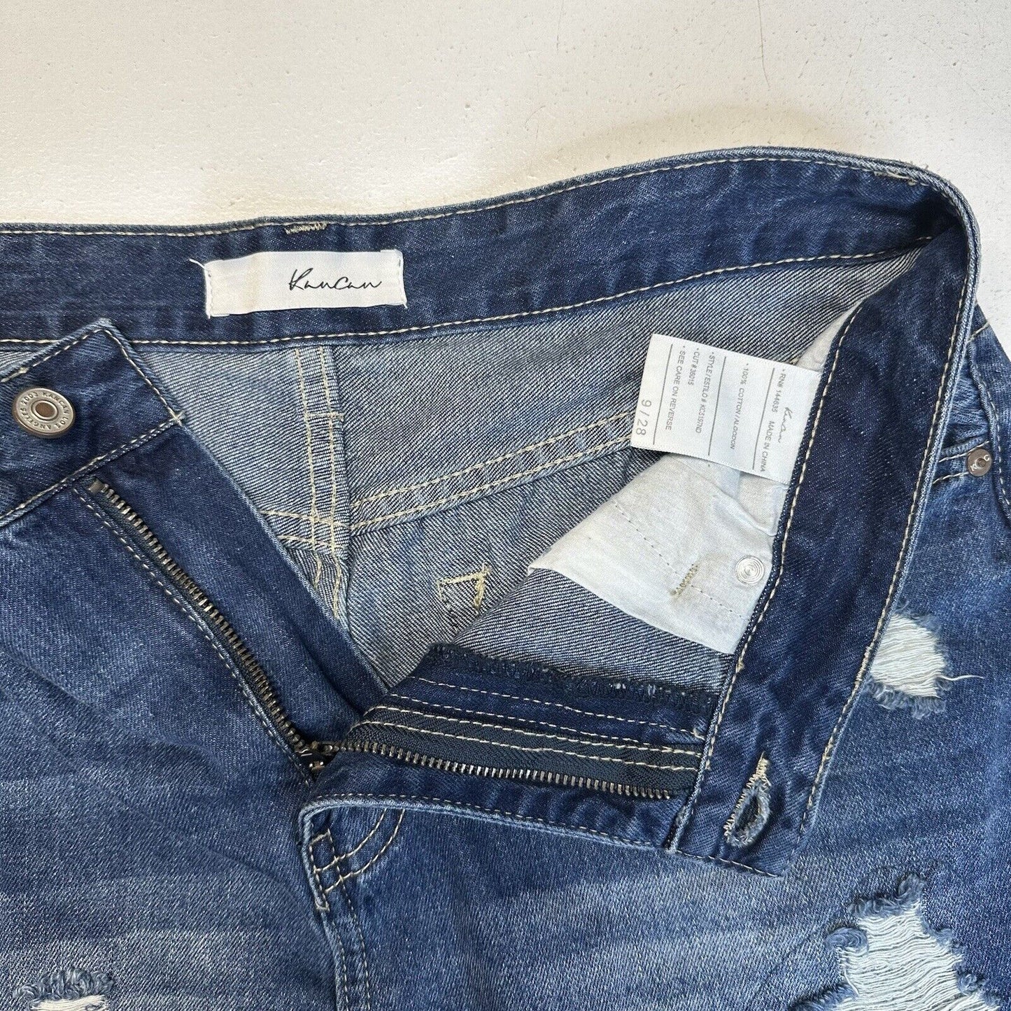 Kancan Shorts Womens 9 28 High Rise Denim Blue Jean Distress Cotton Fray Grunge