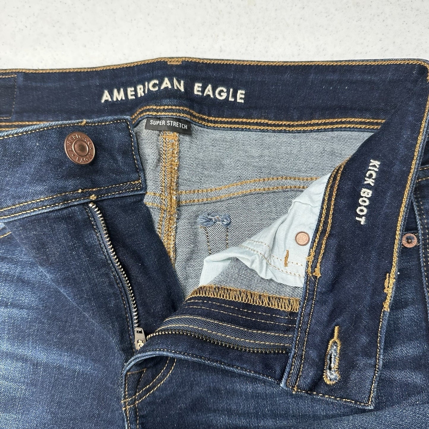 American Eagle Jeans Women 8 Short Kick Boot Blue Denim Rodeo Cowboy Western EUC