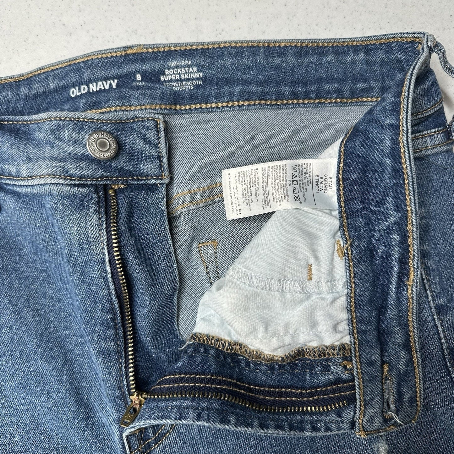 Old Navy Jeans Womens 8 Tall Rockstar Super Skinny High Rise Denim Distress NEW