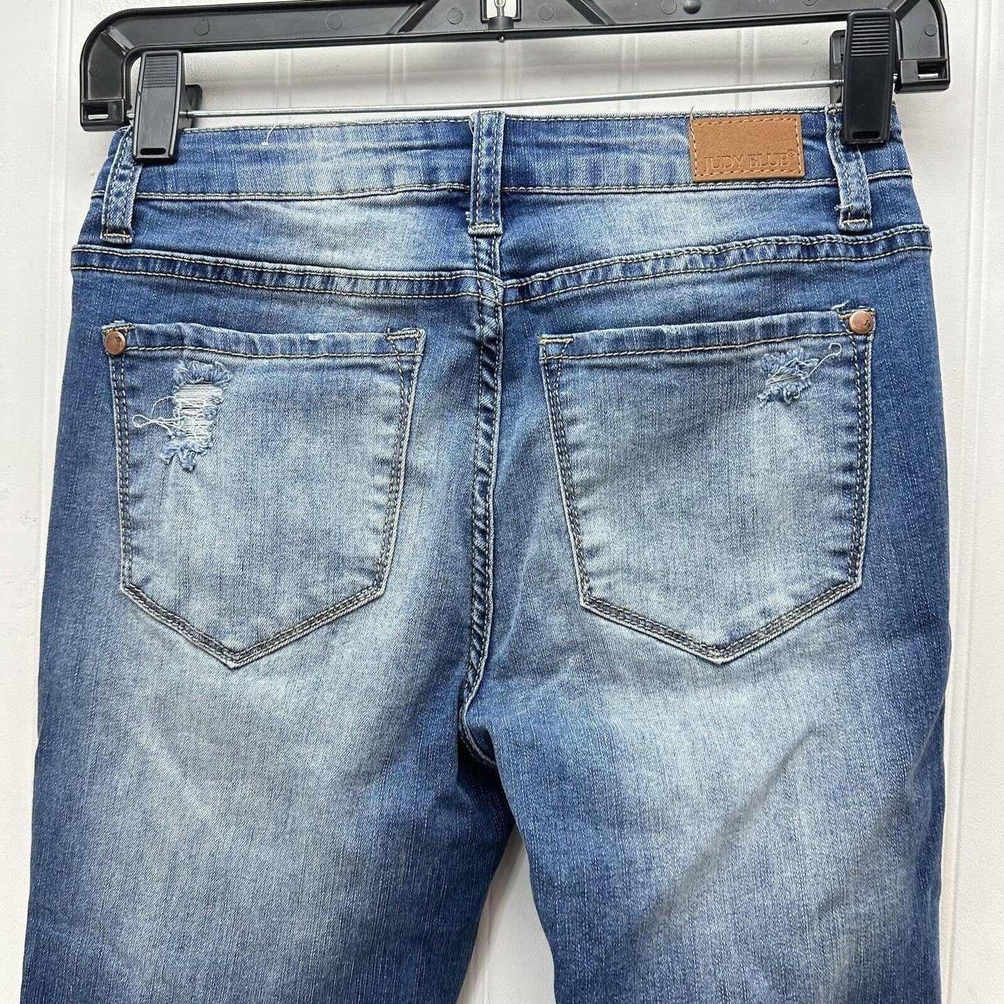 Judy Blue Jeans Womens 1/25 Skinny Crop Stretch Blue Denim Distressed Fray