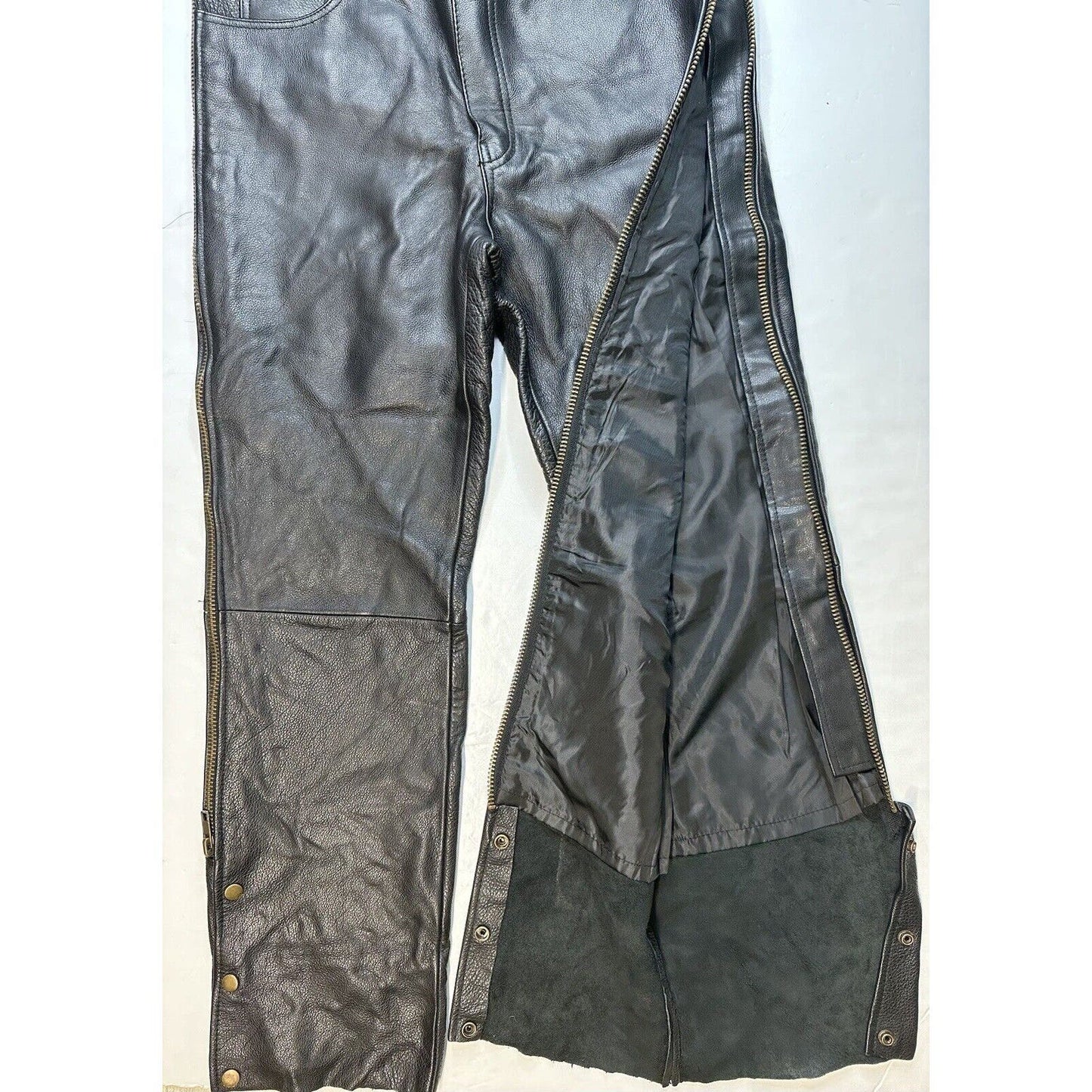 USA Bikers Over Pants Men 36x29 Black Genuine Leather Motorcycle Zipper *Smaller
