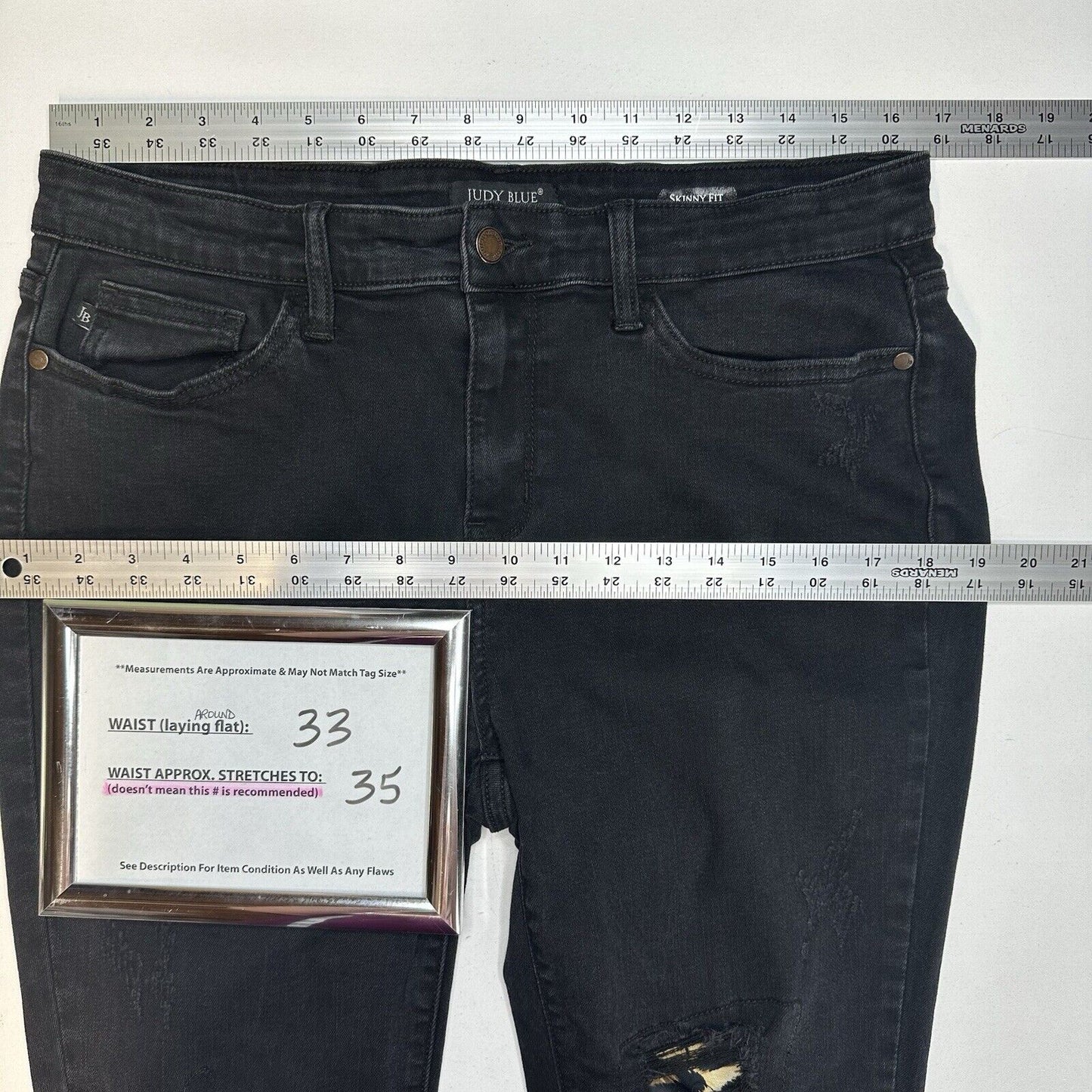 Judy Blue Jeans 13 31 Skinny Black Stretch Denim Leopard Animal Patch Distressed