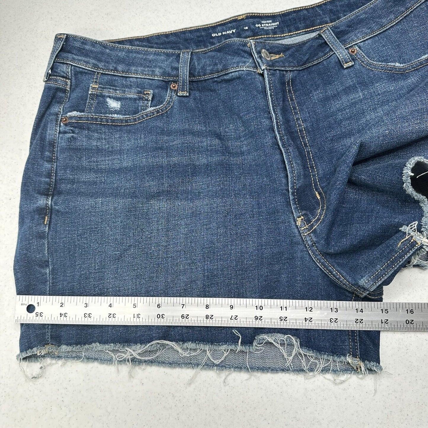 Old Navy Shorts Womens 18 OG Straight High Rise Blue Stretch Denim Jean Fray NEW