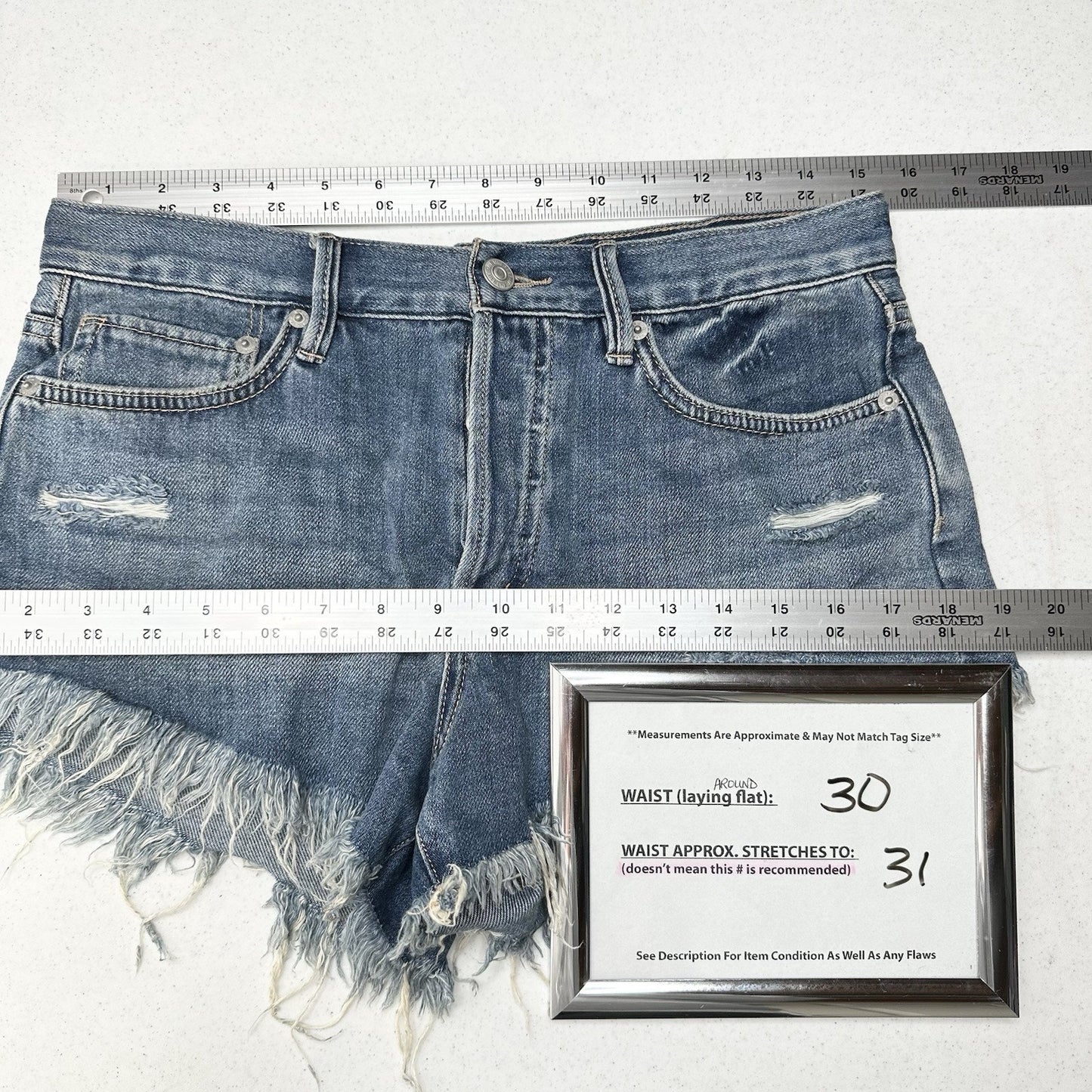 We The Free People Shorts Womens 26 Blue Denim Button Fly Distress Anthropologie