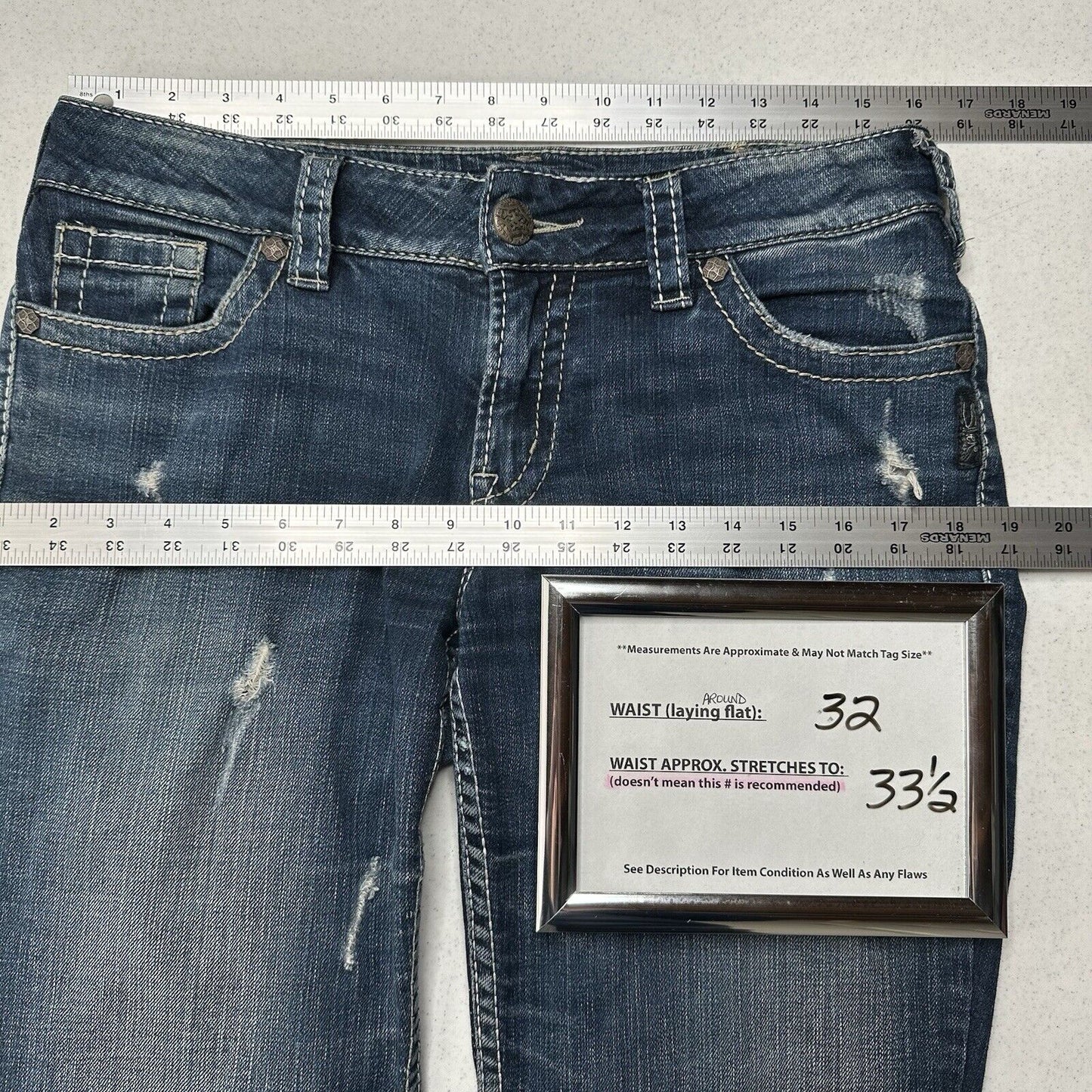 Silver Jeans Womens 30 Suki Boot Surplus Blue Bootcut Denim Western Gold Sequins