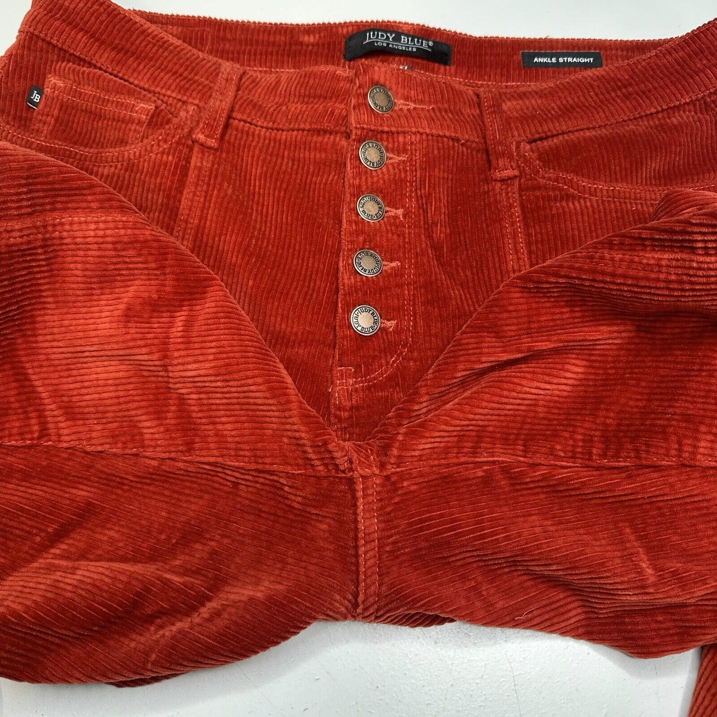 Judy Blue Jeans Womens 15 32 Corduroy Ankle Straight Rust Red Orange Preppy EUC