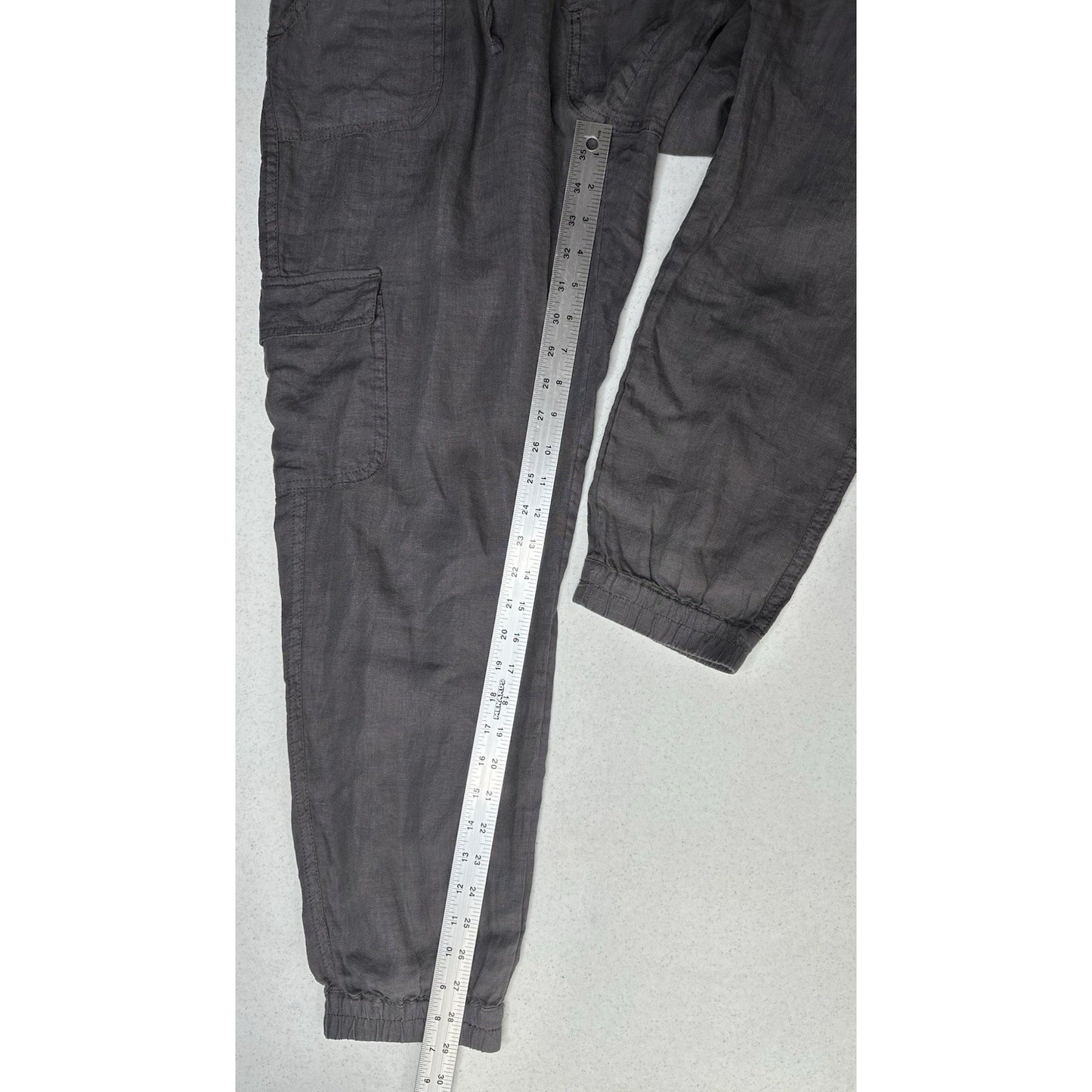 Nicole Miller Pants Womens Large Linen Cargo Jogger Gray Pull On Coastal Beach