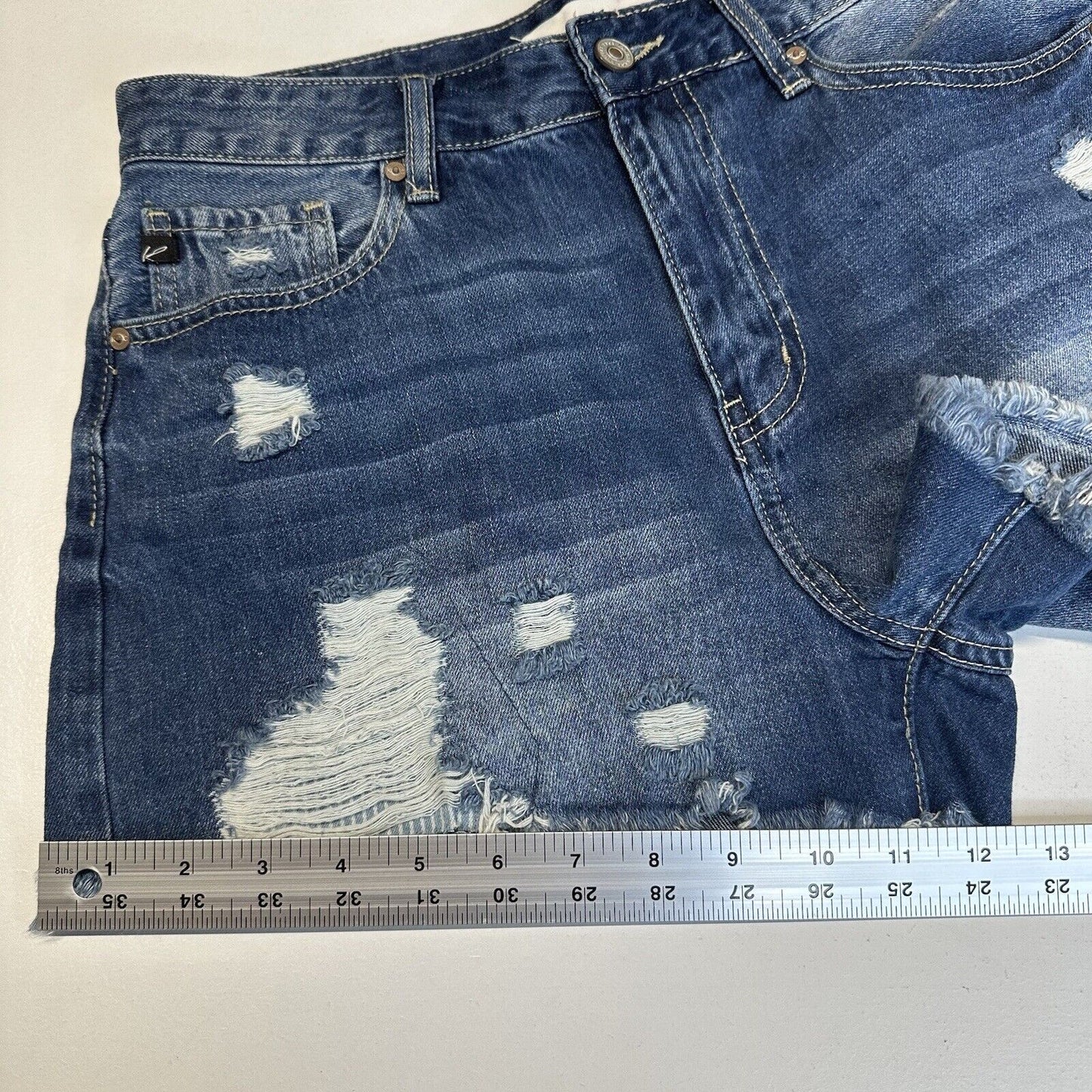Kancan Shorts Womens 9 28 High Rise Denim Blue Jean Distress Cotton Fray Grunge