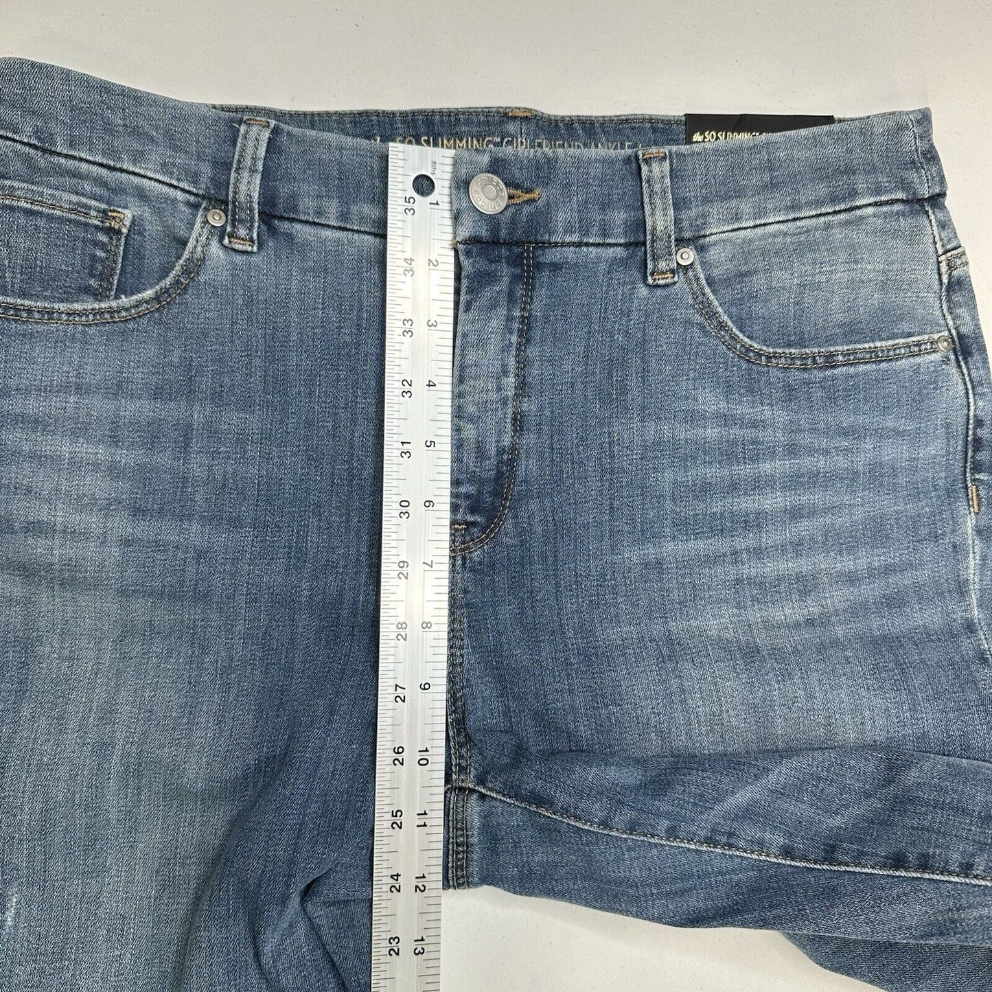 Chicos Jeans 1 US 8 So Slimming Girlfriend Ankle Stretch Blue Denim Distress NEW