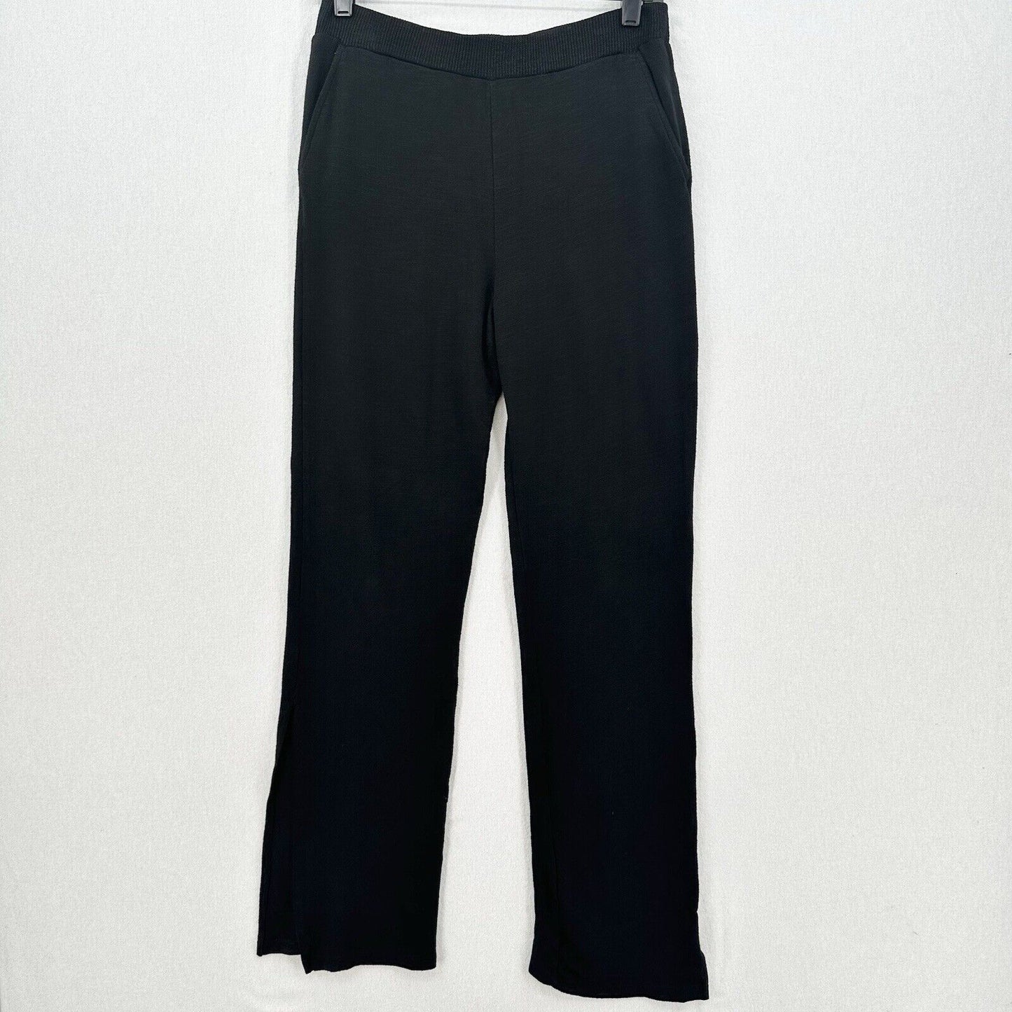 Monrow Pants Womens Small SuperSoft Straight Black Knit Pull On Split Hems Cozy
