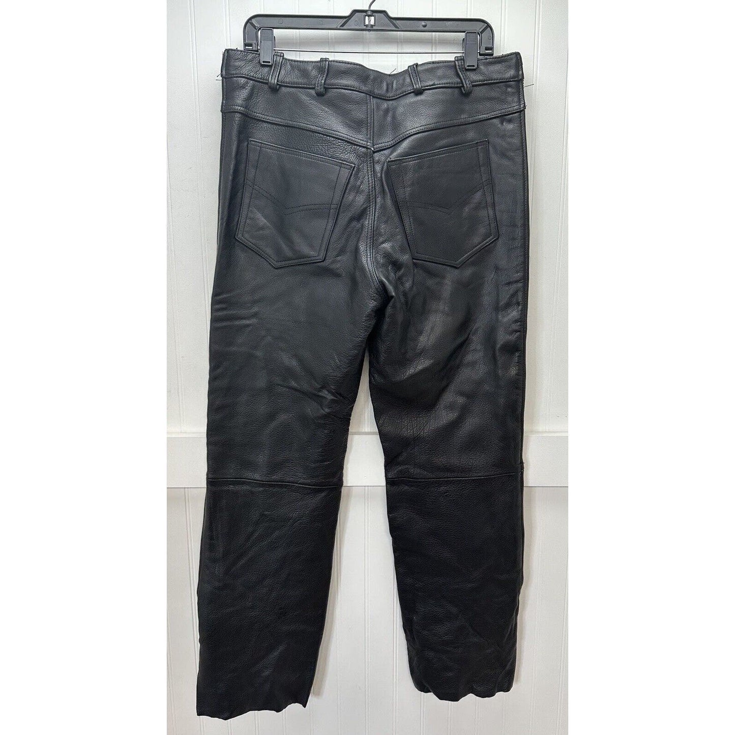 USA Bikers Over Pants Men 36x29 Black Genuine Leather Motorcycle Zipper *Smaller