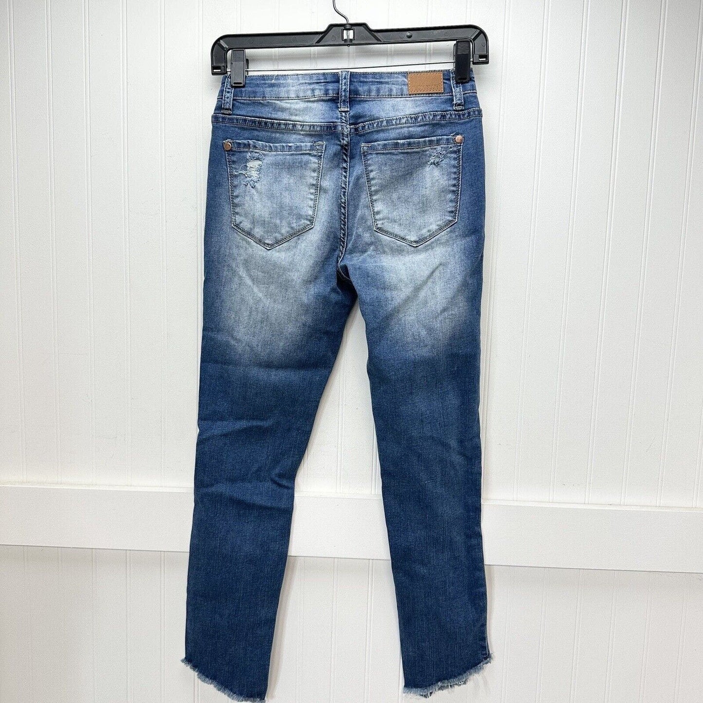 Judy Blue Jeans Womens 1/25 Skinny Crop Stretch Blue Denim Distressed Fray
