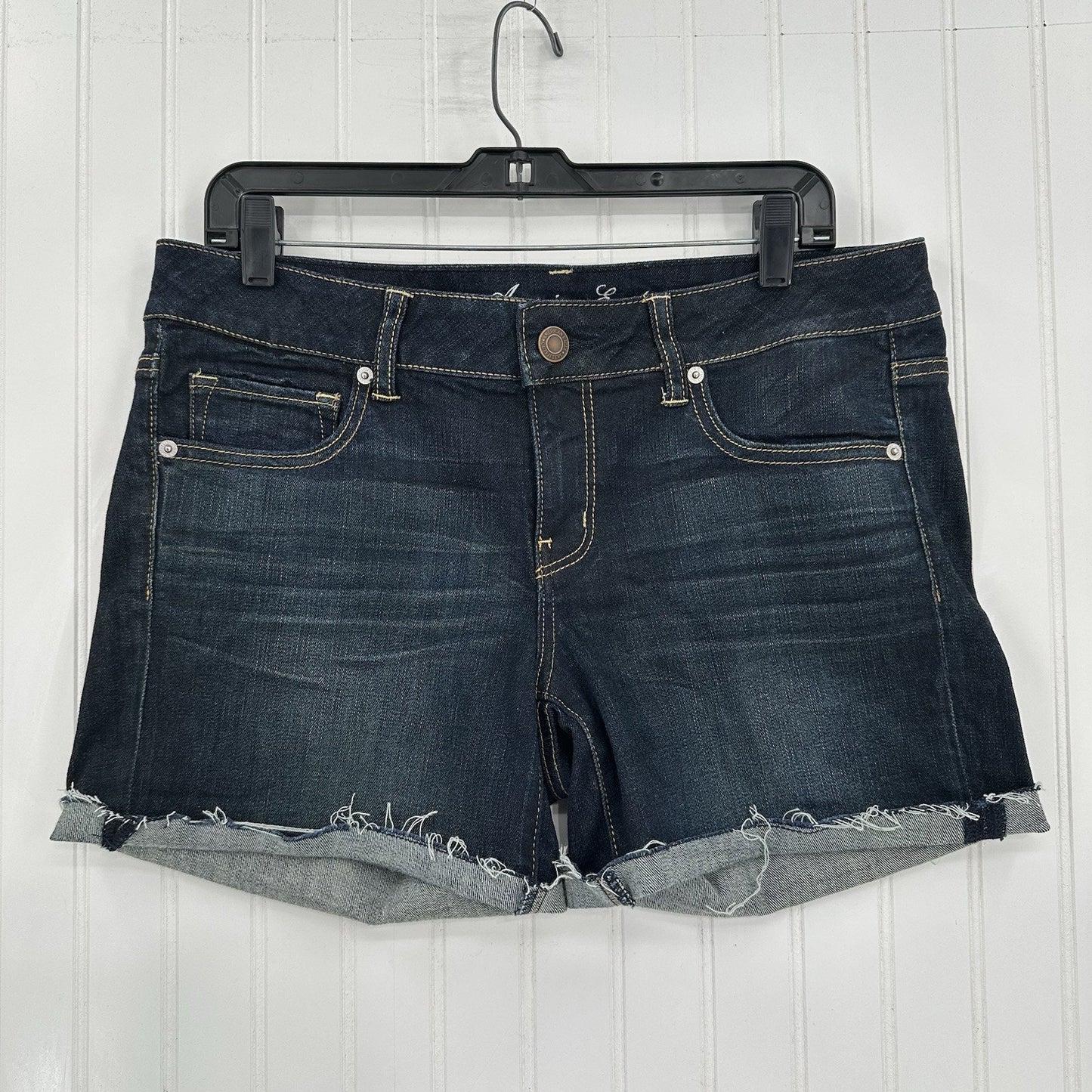 American Eagle Shorts Womens 12 Midi Blue Jean Denim Stretch Fray *35"Waist EUC