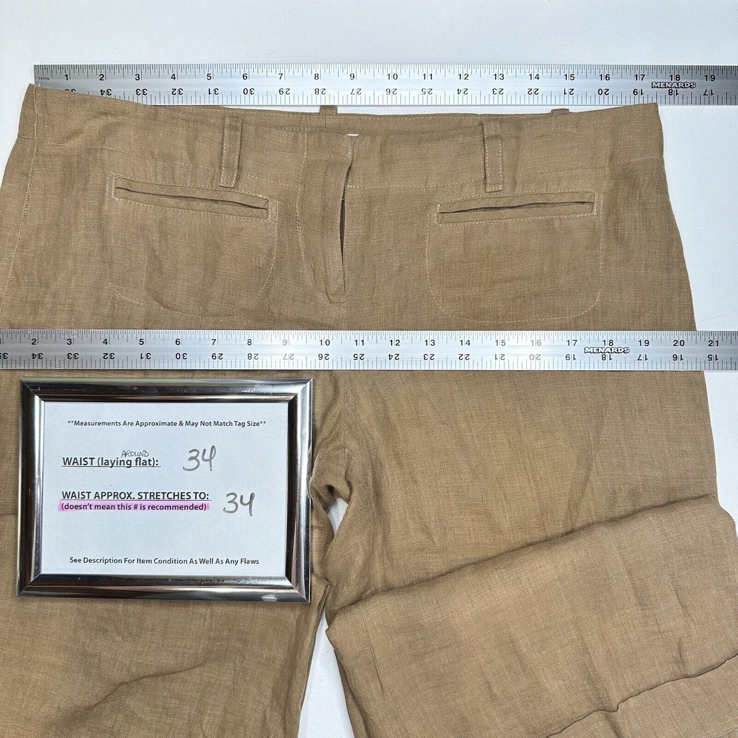 Vince Pants Womens 10 Linen Brown Wide Flare Trouser Relaxed Coastal Beach *Flaw