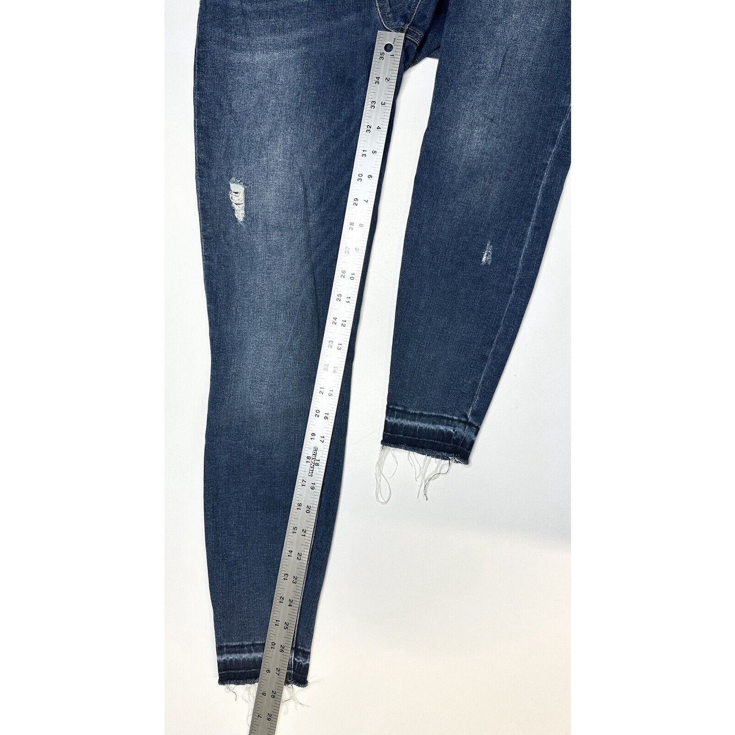 Spanx Jeans Women Medium Ankle Skinny Blue Pull On Stretch Denim Distressed Fray