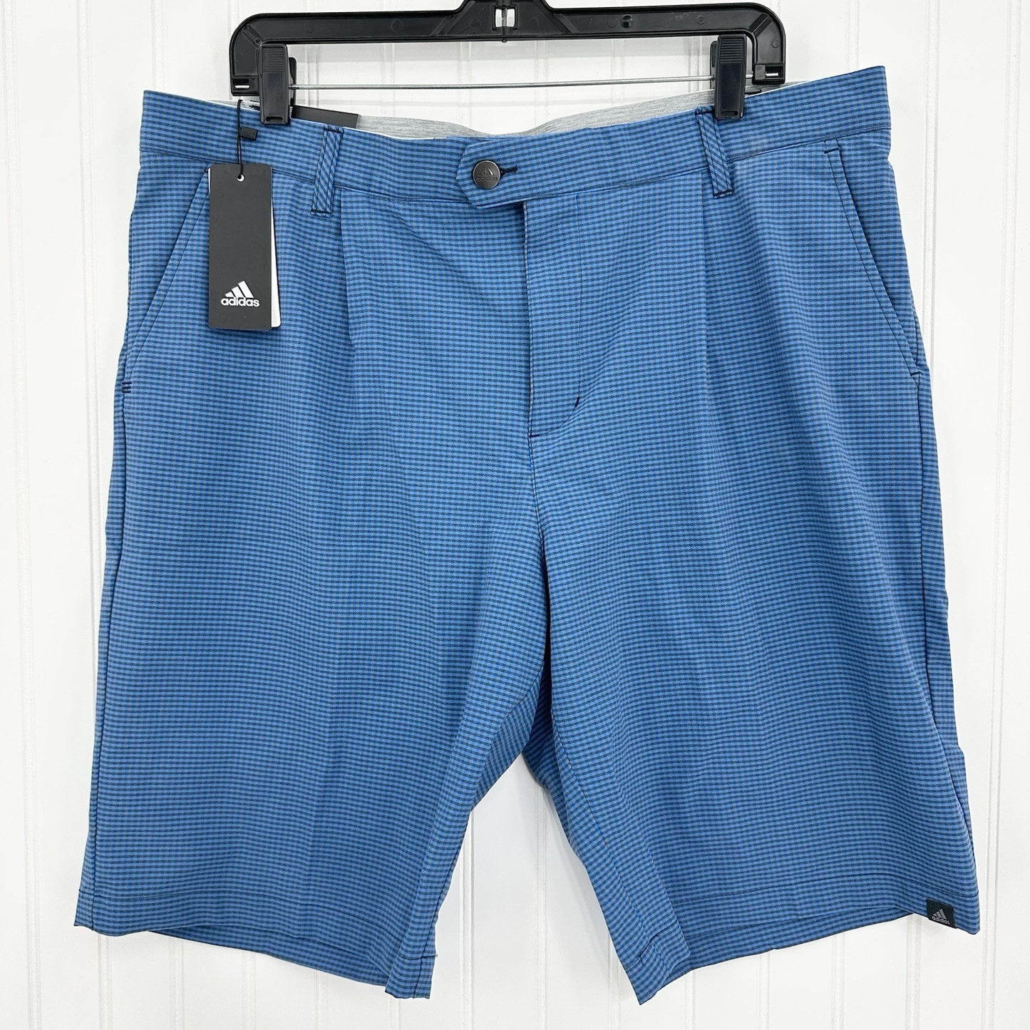 Adidas Shorts Mens 38 Ultimate 365 Chino Blue Gingham Check 10.5" Long NEW