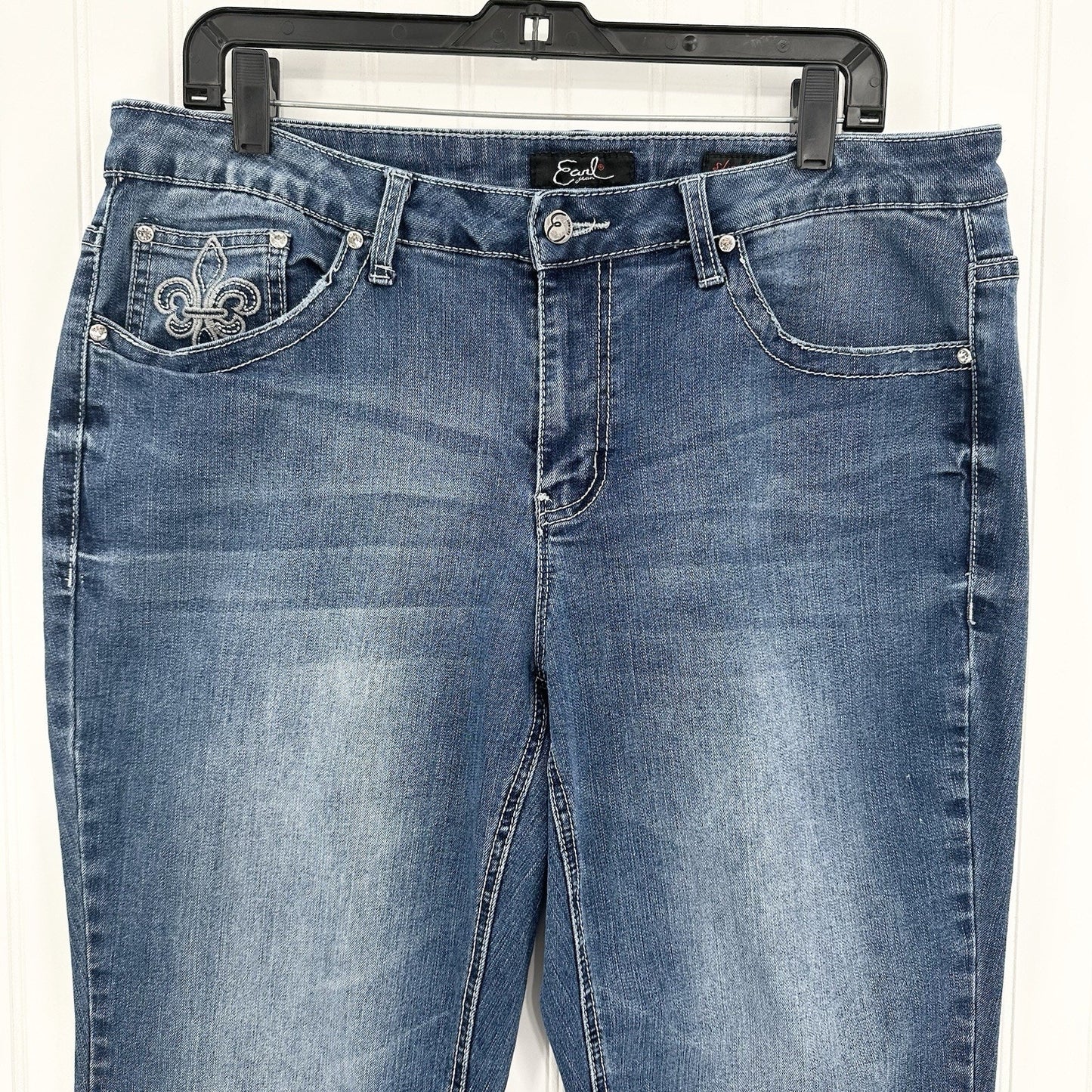 Earl Jeans Womens 18W Slim Bootcut Blue Denim Rhinestones Embroidered Western