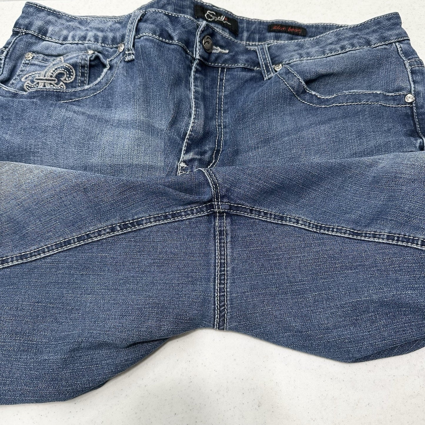 Earl Jeans Womens 18W Slim Bootcut Blue Denim Rhinestones Embroidered Western