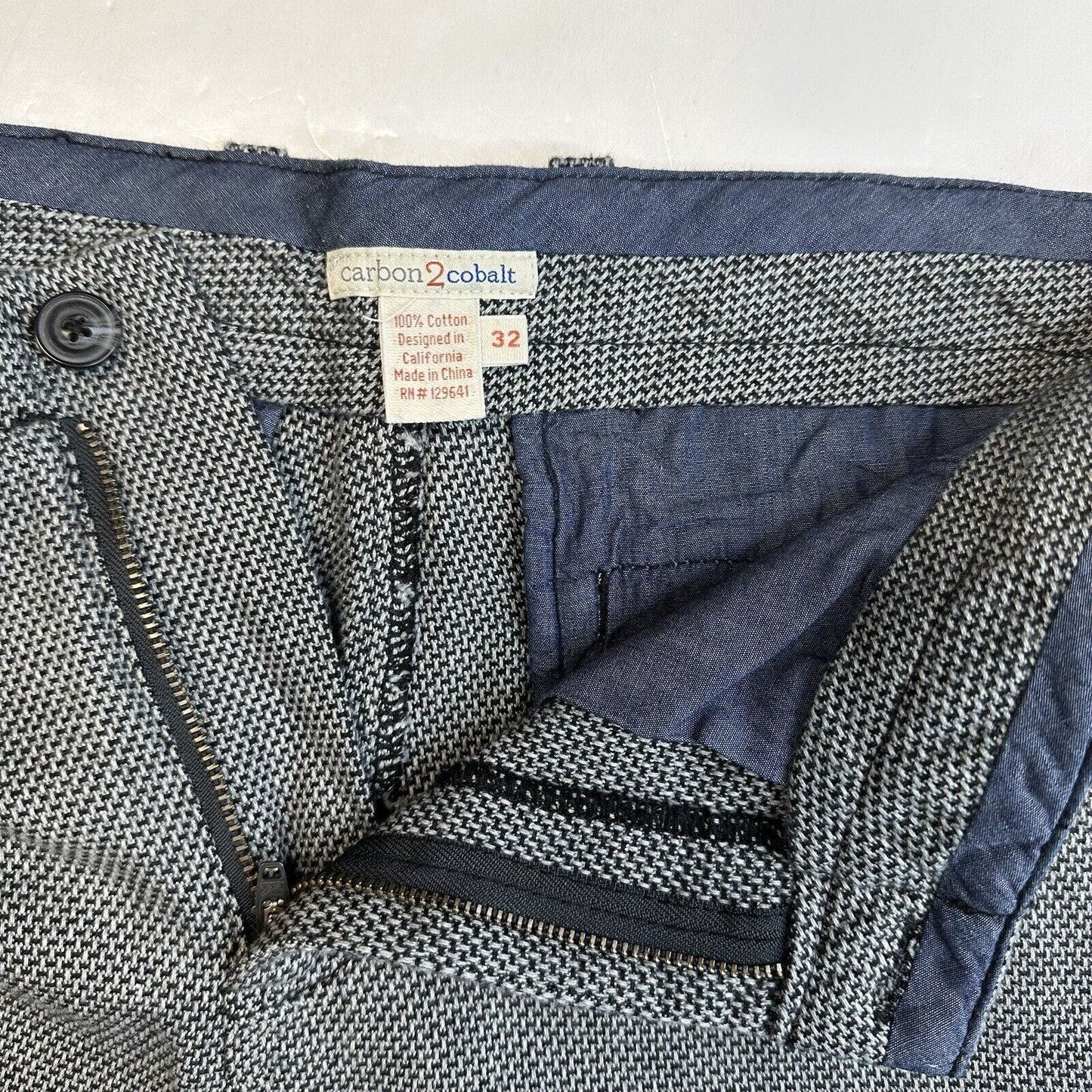 Carbon 2 Cobalt Pants Mens 32 Gray Tweed Tapered Leg 100% Cotton Business Casual