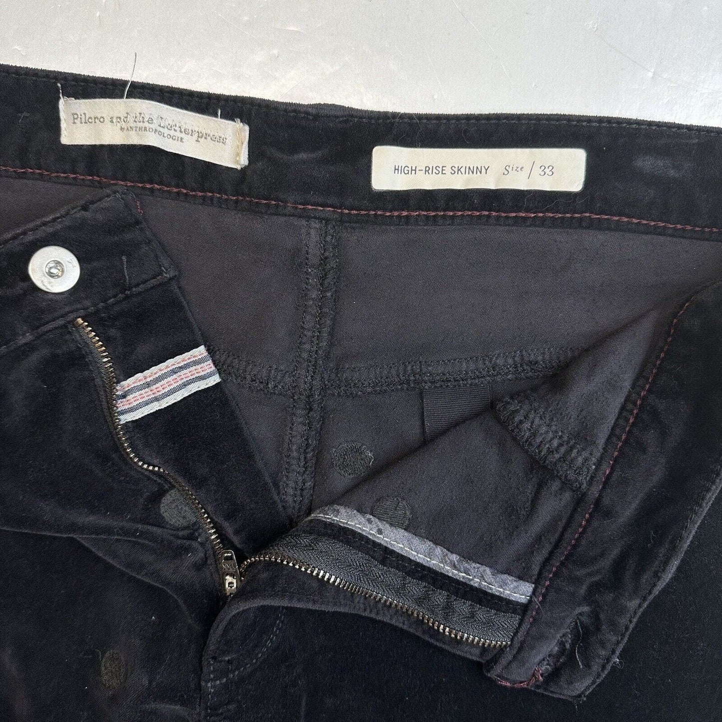 Pilcro Letterpress Jeans Womens 33 Black Velvet High Rise Skinny Polka Dots