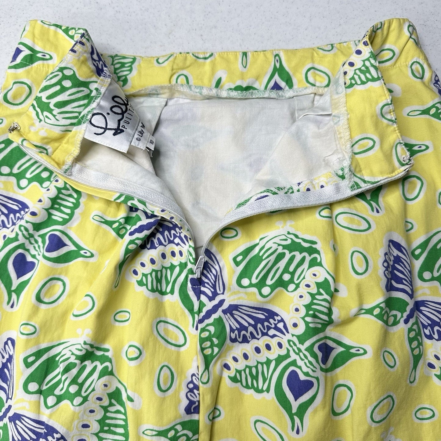 Lilly Pulitzer Skirt Womens 10 Cotton Butterfly Yellow Golf Barbie Preppy *Flaw