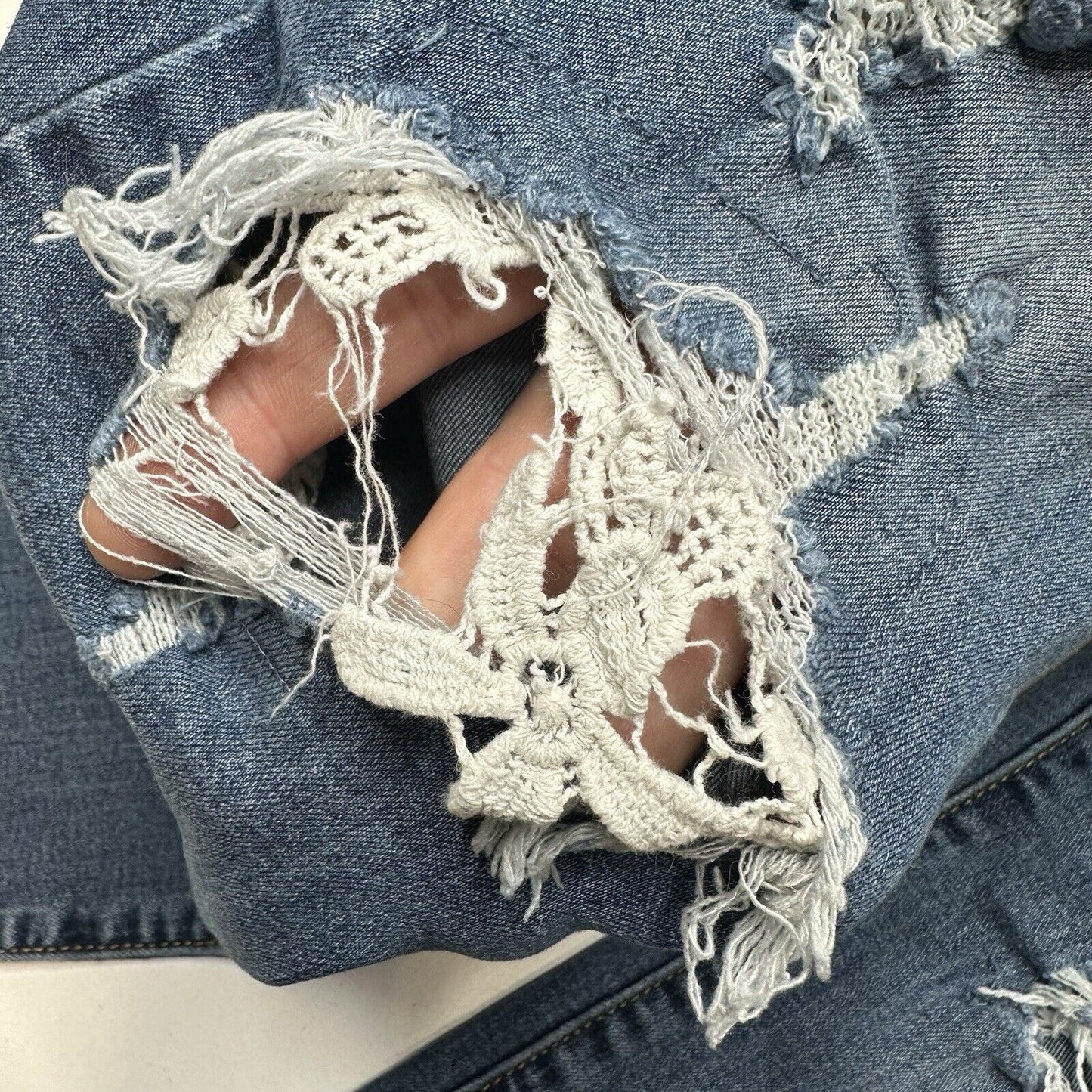 Judy Blue Jeans Womens 7 28 Skinny Blue Stretch Denim Crochet Distressed Grunge